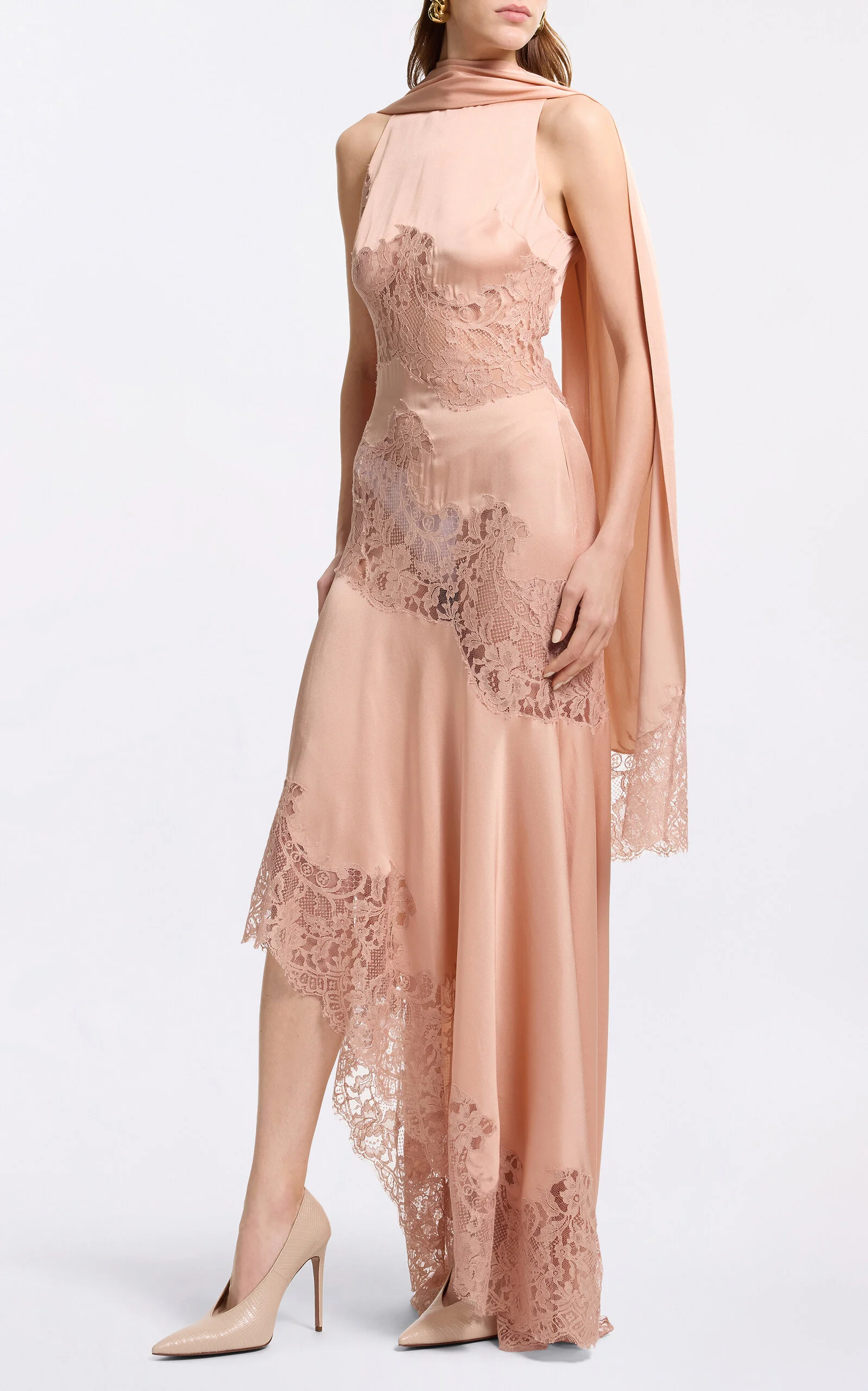 rose gold satin maxi dress ELIE SAAB Lace-Detailed - 734920 elegant rose gold dress