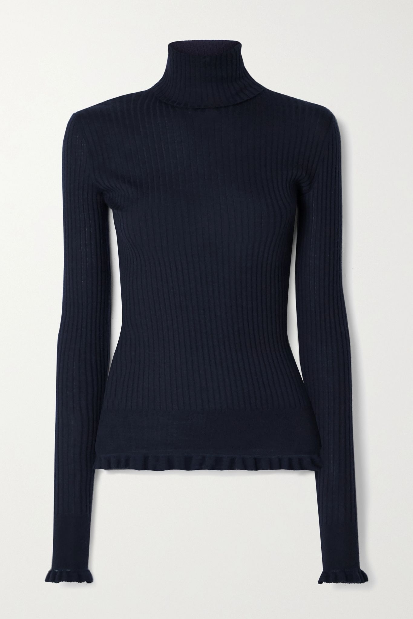 Arzino ruffled ribbed cashmere and silk-blend turtleneck sweater - 1