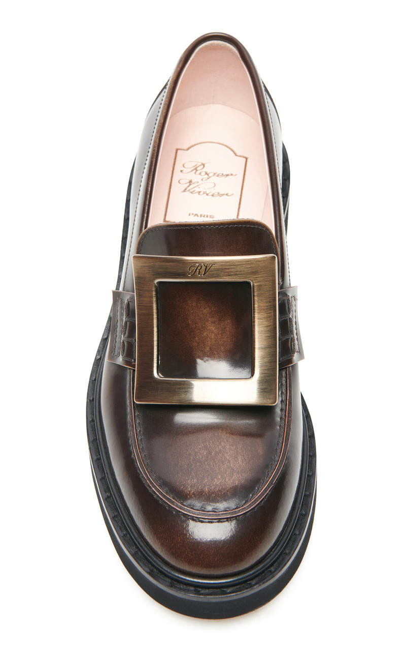 Roger Vivier Viv Rangers Metal Buckle Leather Loafers brown outlook