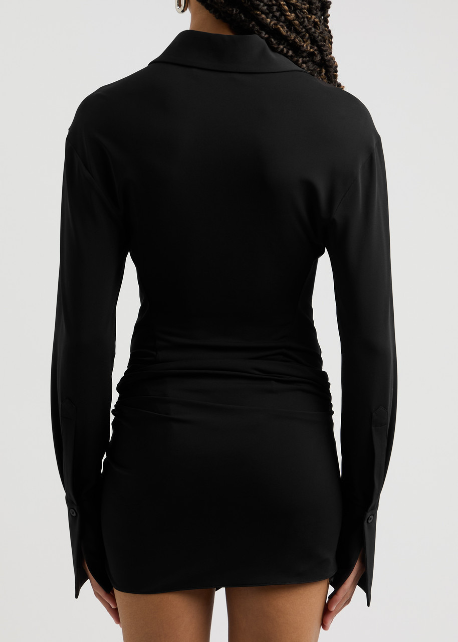Draped stretch-jersey mini shirt dress - 3
