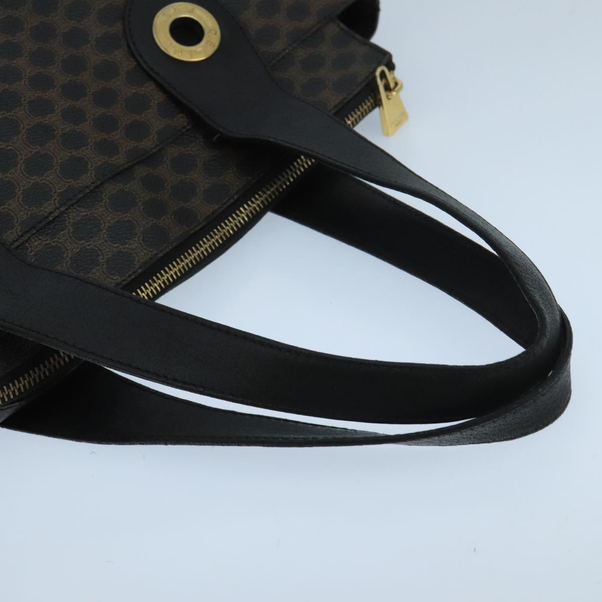 CELINE Macadam Canvas Hand Bag Pvc Leather Black Gold - 7