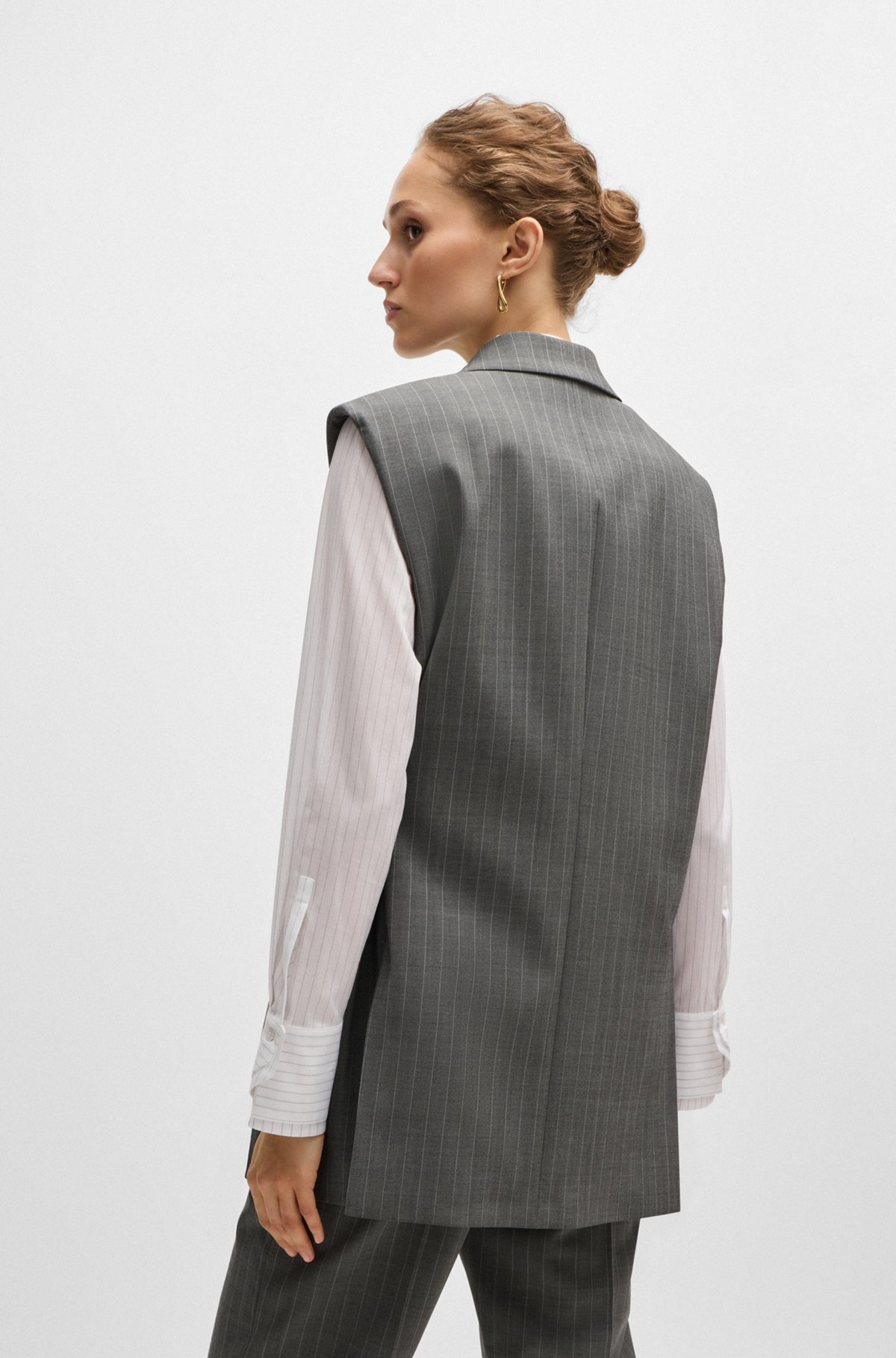 LONGLINE DOUBLE-BREASTED WAISTCOAT IN STRIPED WOOL - 4