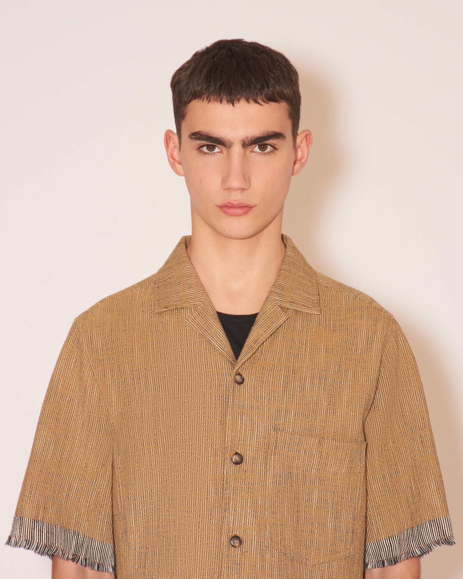 BODIL - 60’s pleat shirt - Khaki melange - 6
