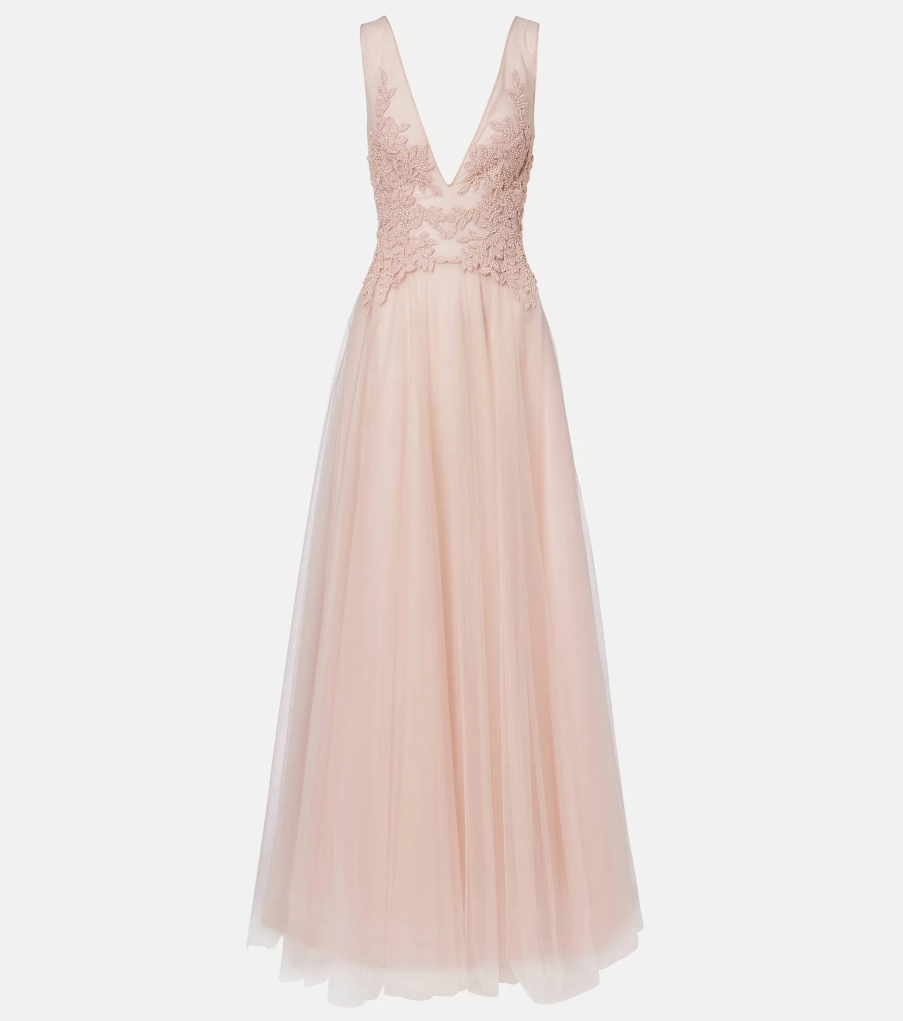 Floral-appliqué tulle gown - 1