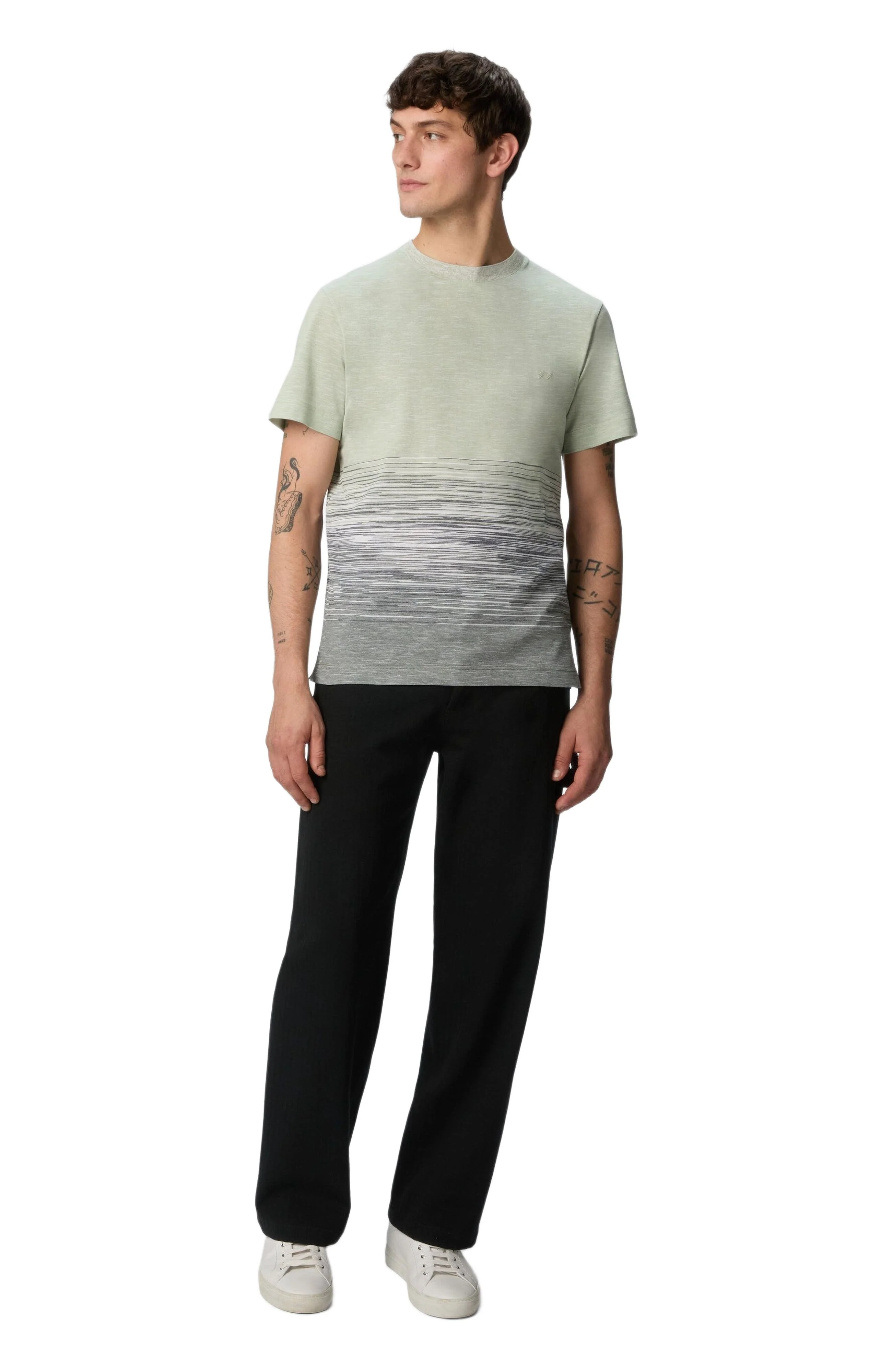 Missoni Crewneck T-shirt In Slub Cotton And Linen With Zigzag Embroidery in Green at Nordstrom - 1