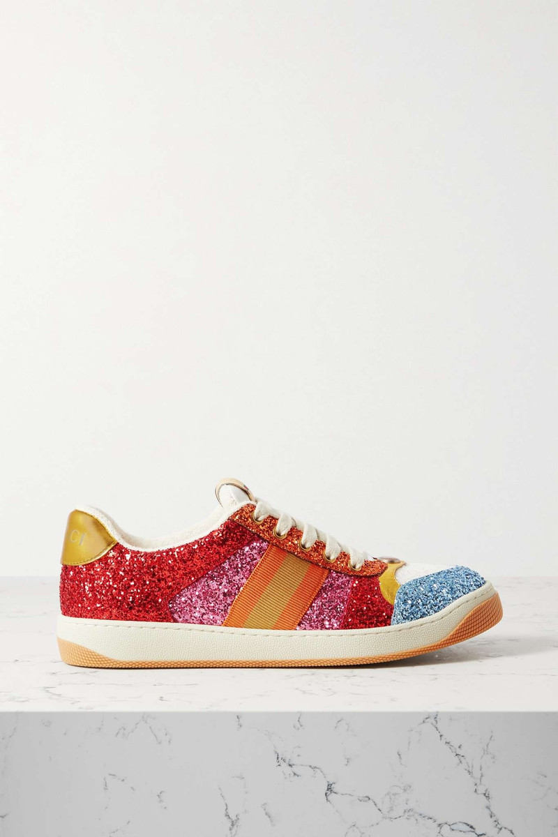 Screener webbing-trimmed glittered canvas sneakers 1