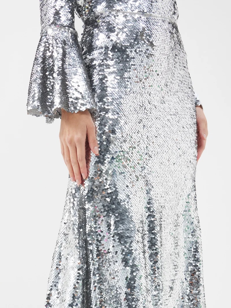 Midi Skirt Silver Jersey Skirt Self-portrait Sequinned Jersey
