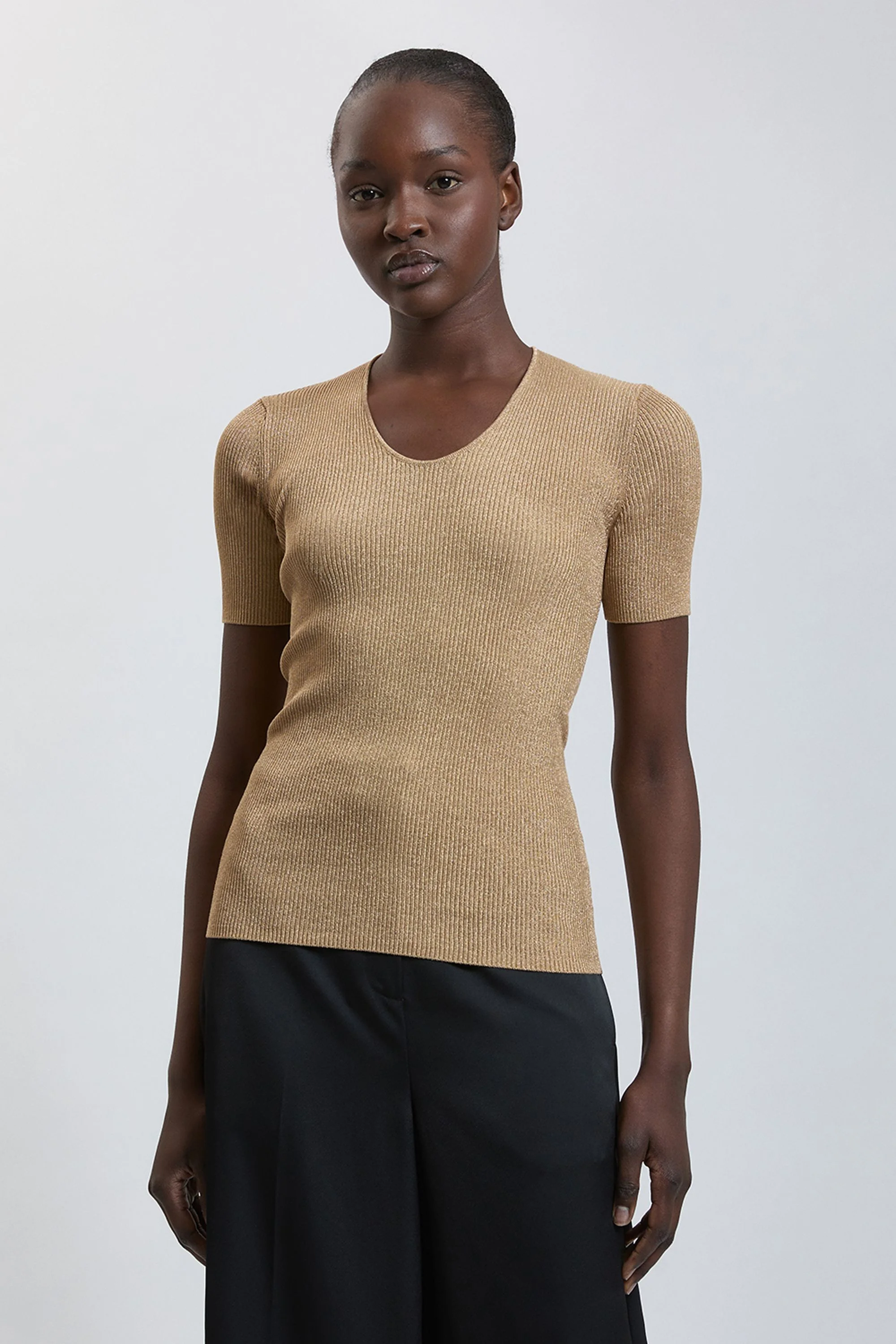 Lurex Scoop Neck Knitted Top - 1