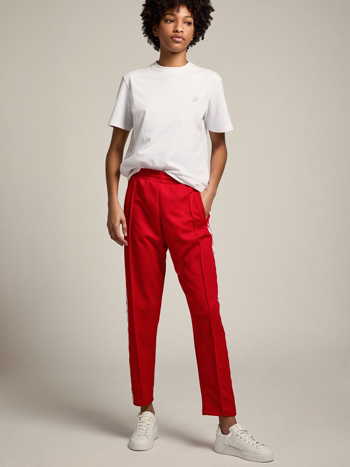 Women's red joggers with stars on the sides - 2
