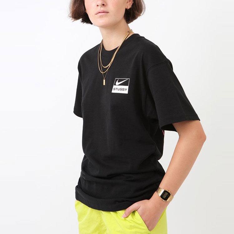 Nike x Stussy Crossover Logo Graffiti Printing Round Neck Short Sleeve Couple Style Black CU9256-010 - 3