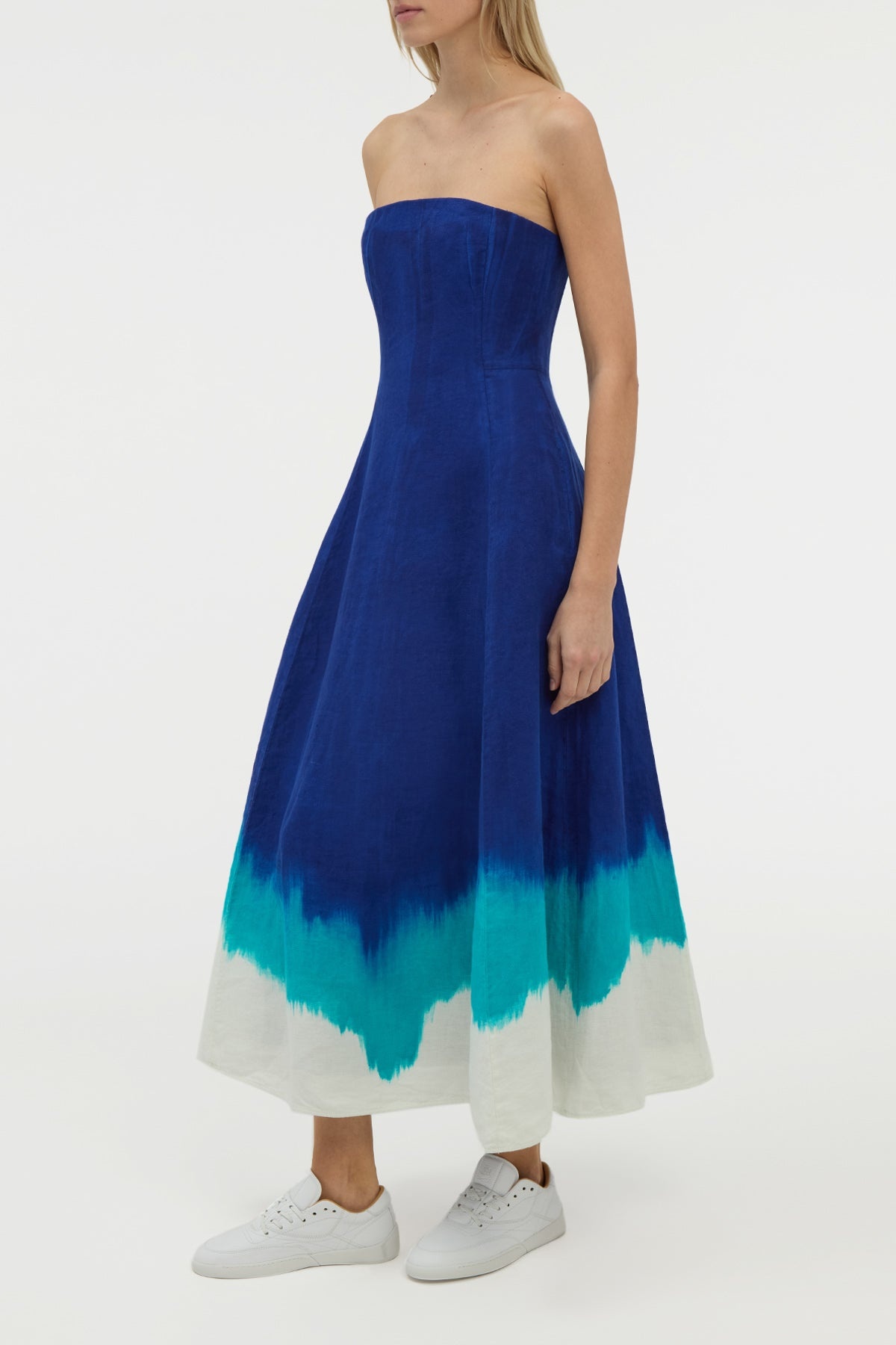 Alessia Maxi Dress in Cobalt Multi Linen Twill - 3
