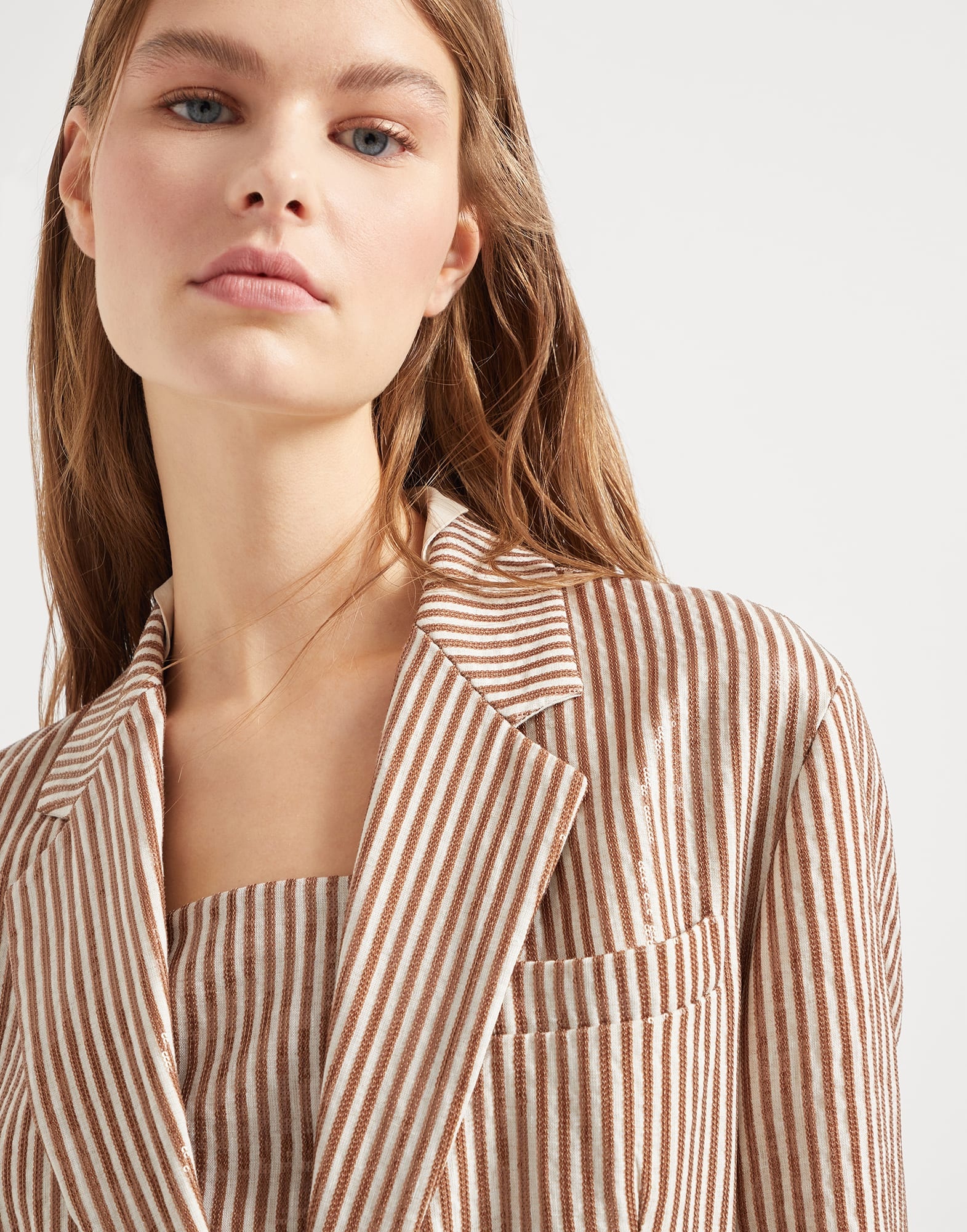 Linen blazer with dazzling stripe embroidery - 3