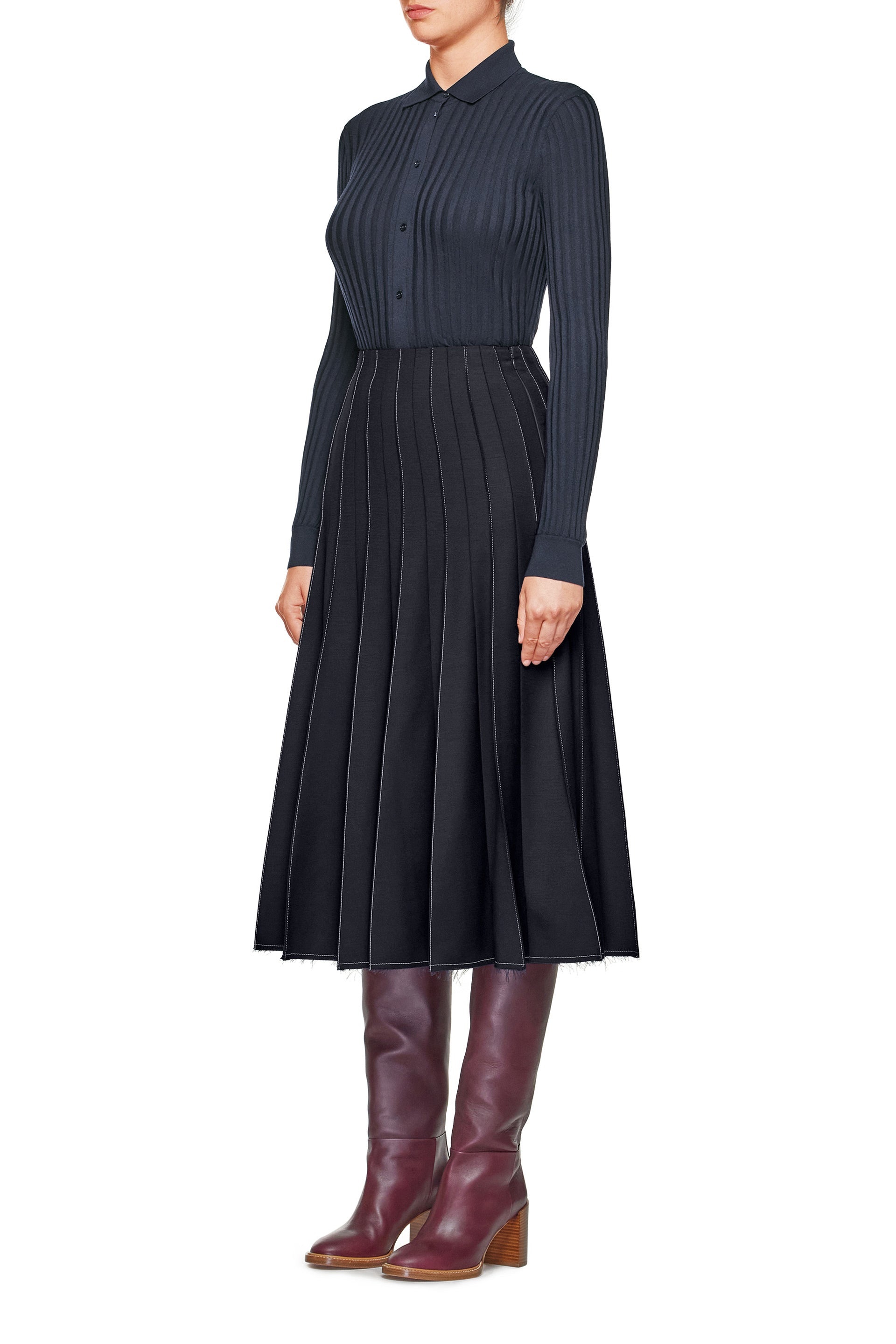 Cavalieri Knit Shirt in Navy Merino Wool - 3