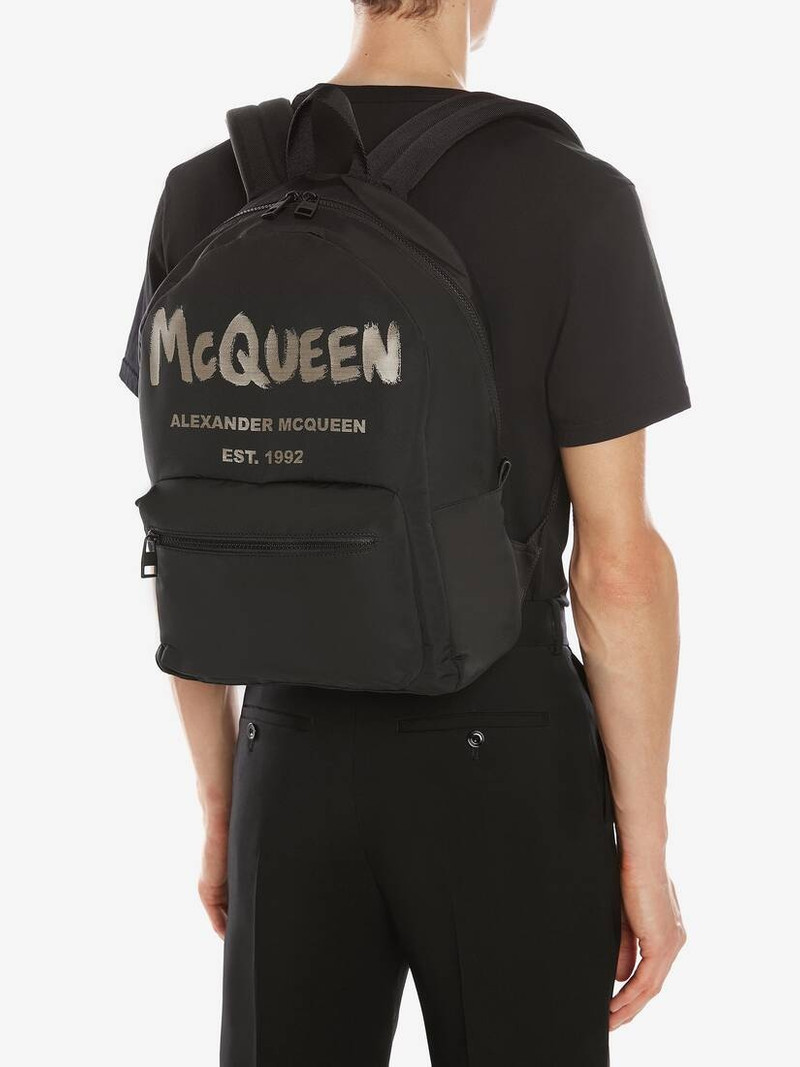 Mcqueen Graffiti Metropolitan Backpack in Black/ivory 5