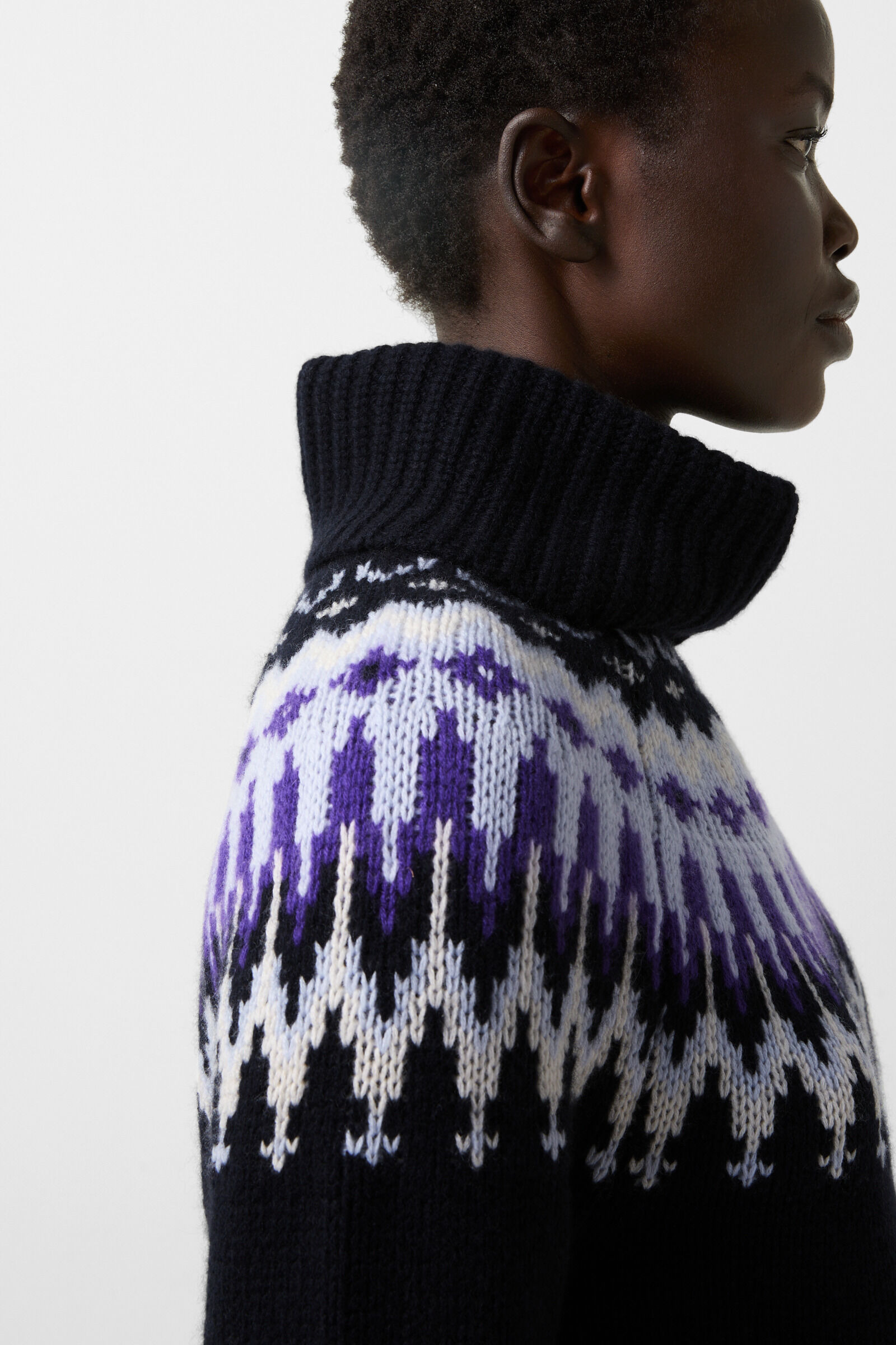 Norwegian pullover Ingrid in Navy blue/off-white/purple - 4