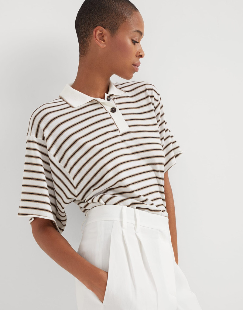 Sparkling stripe lightweight knit polo in virgin wool and cashmere 4