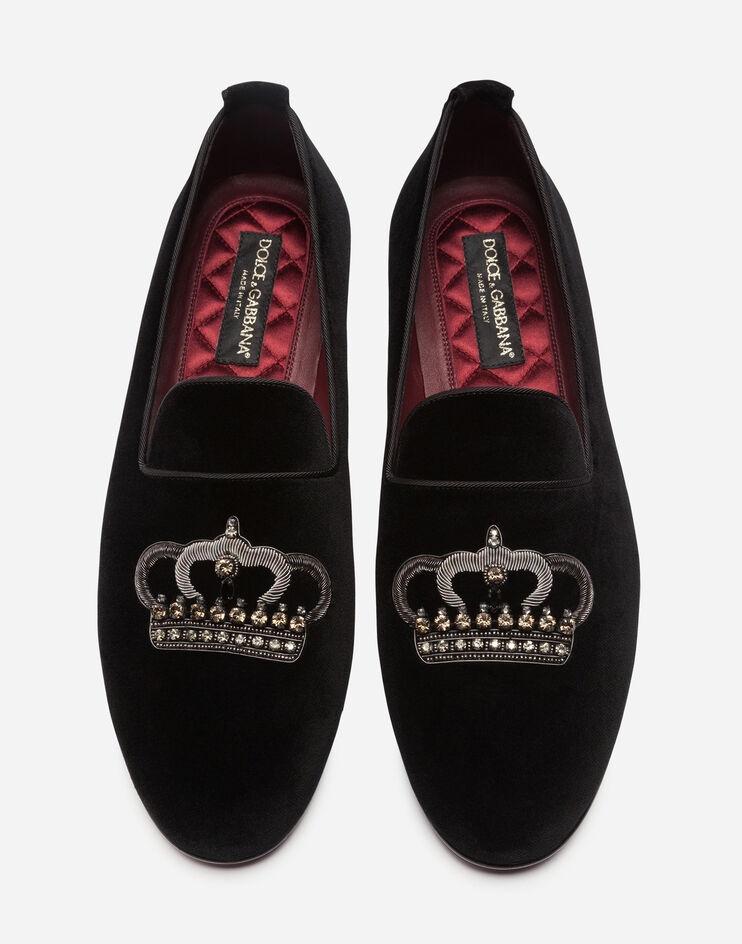 Velvet slippers with crown embroidery - 4