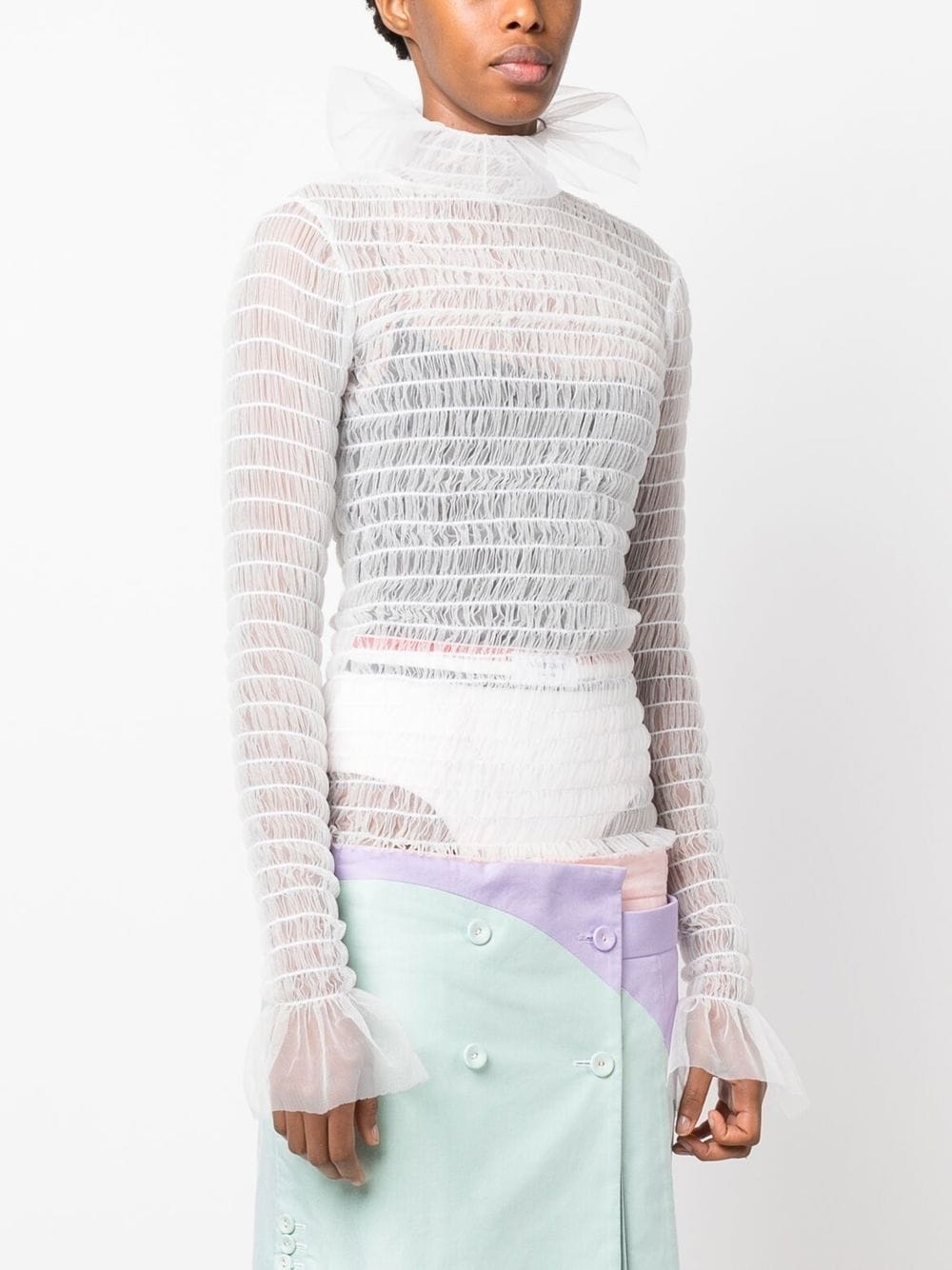 frilled high-neck tulle top - 3