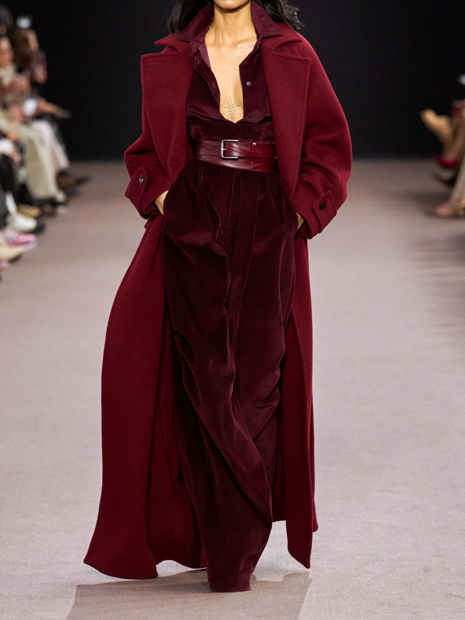 Pleated cotton-corduroy wide-leg pants Crimson - 4
