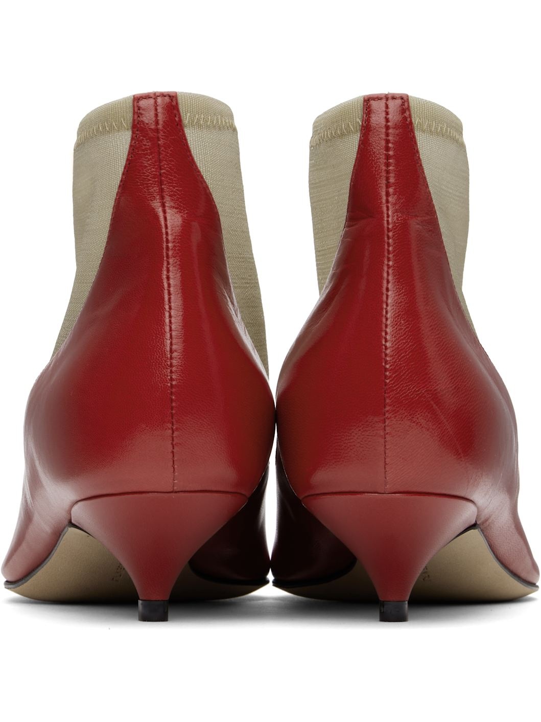 Beige & Red Mesh Boots - 2