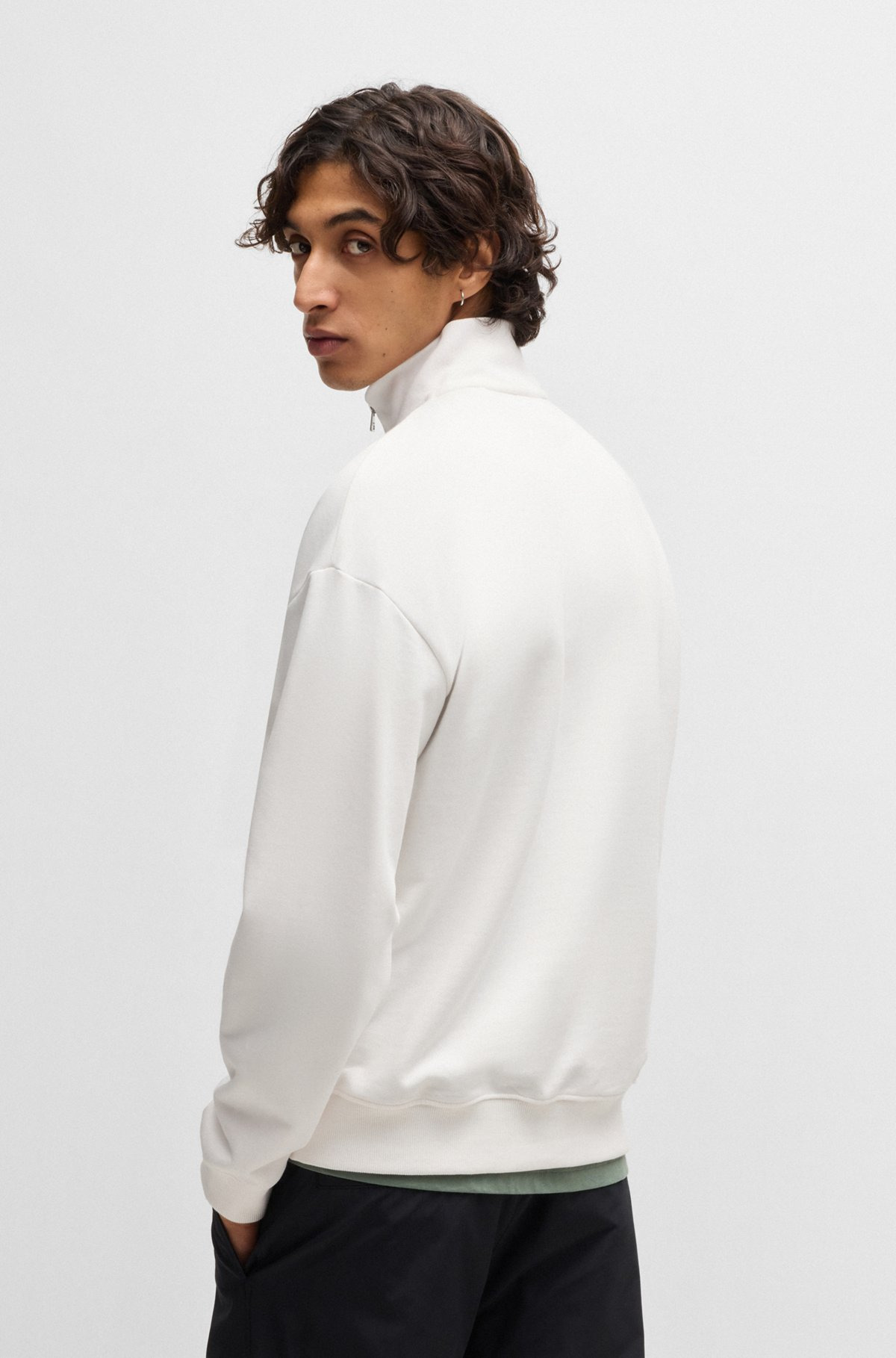 COTTON-TERRY ZIP-NECK SWEATSHIRT WITH LOGO PRINT - 5