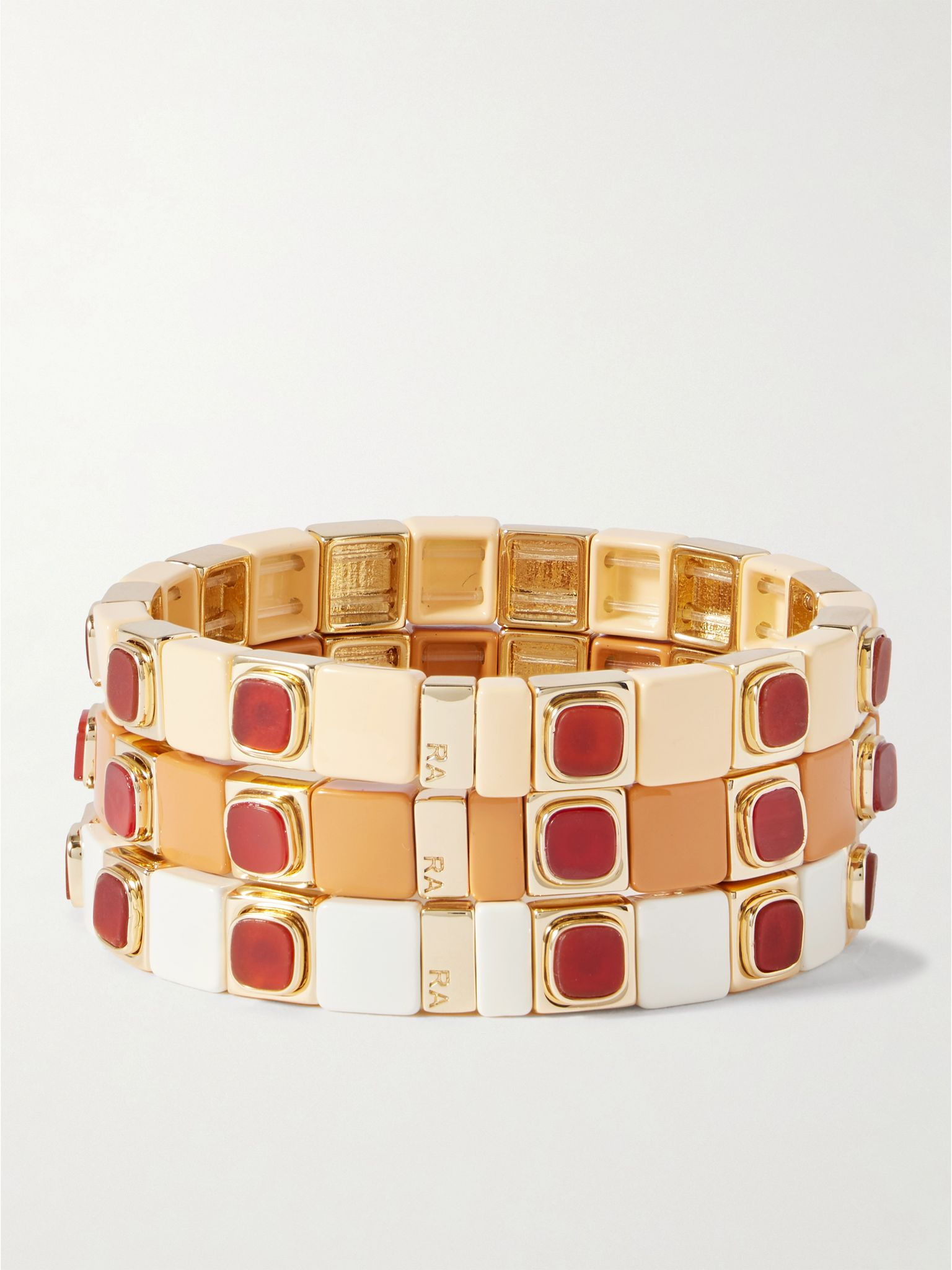 The Neutral Standouts set-of-three gold-tone, enamel and cubic zirconia bracelets Gold - 3