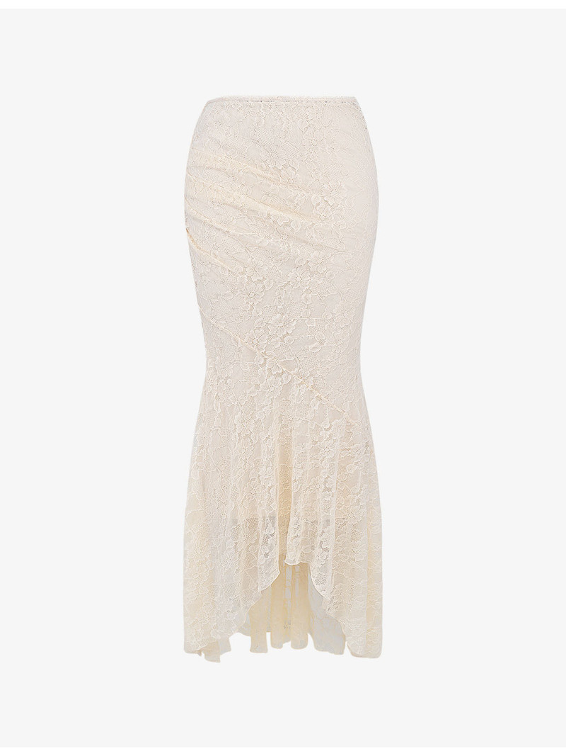 Therese asymmetric-hem stretch-lace maxi skirt 1