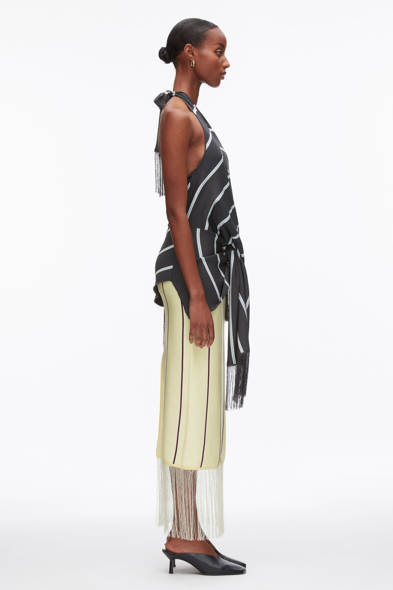 Draped Stripe Halter Top with Fringe 3