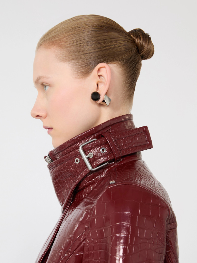 SULTANO Patent leather cropped jacket with alligator print - DARK RED 6