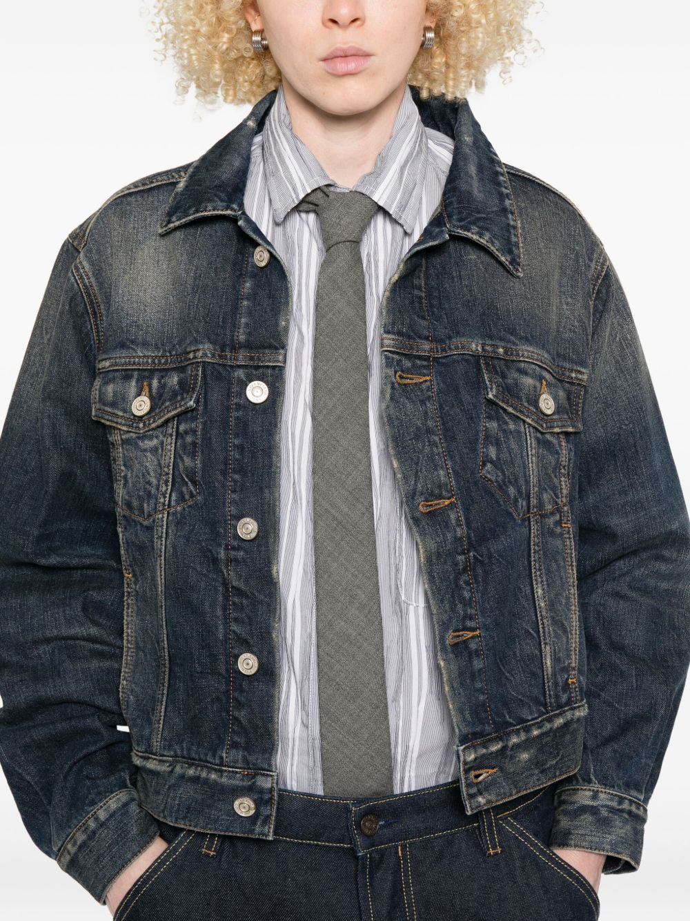off-shoulder denim jacket - 5