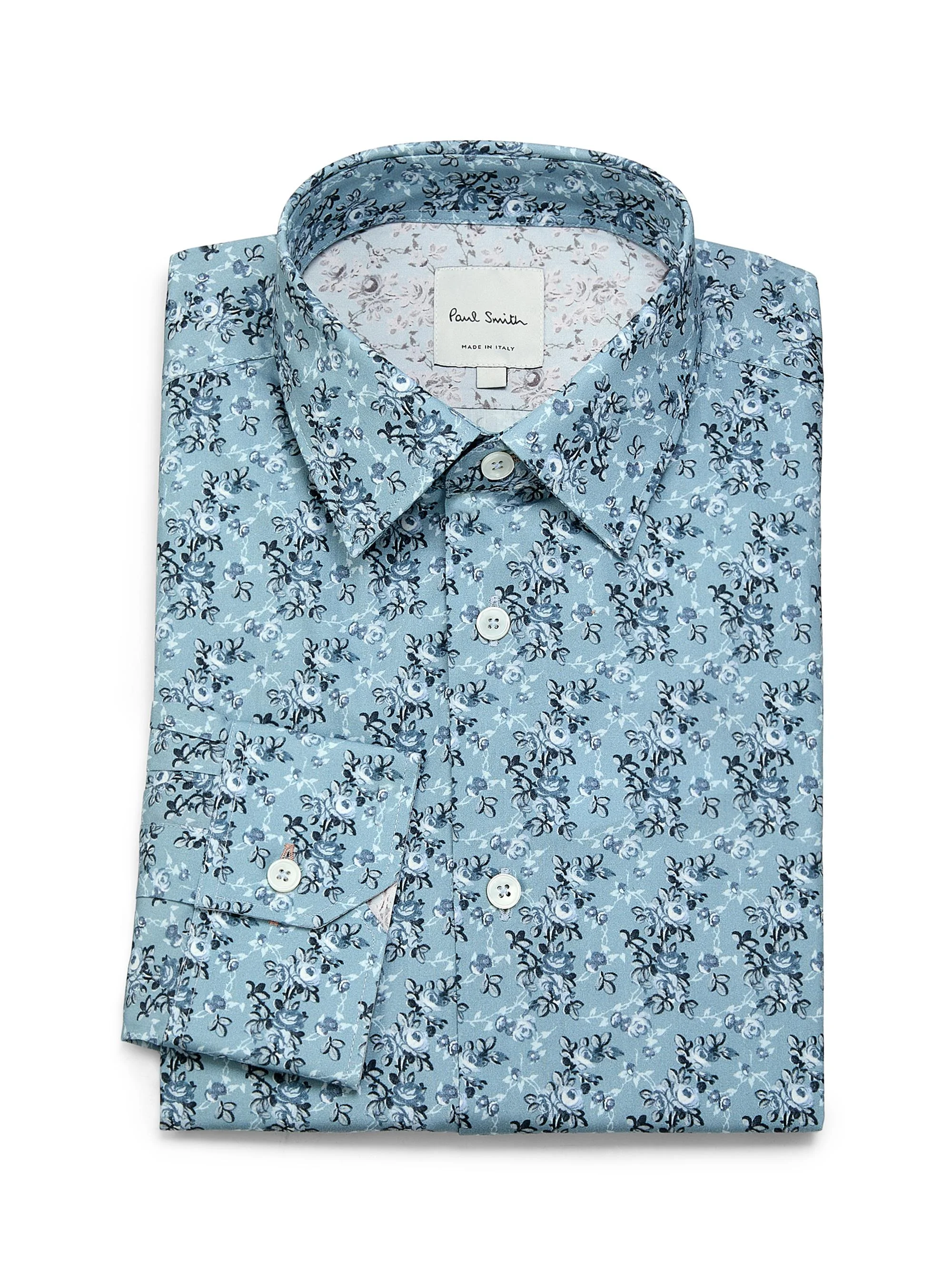 Men's Tailored-Fit Floral Cotton Shirt - Petrol Blue - 1