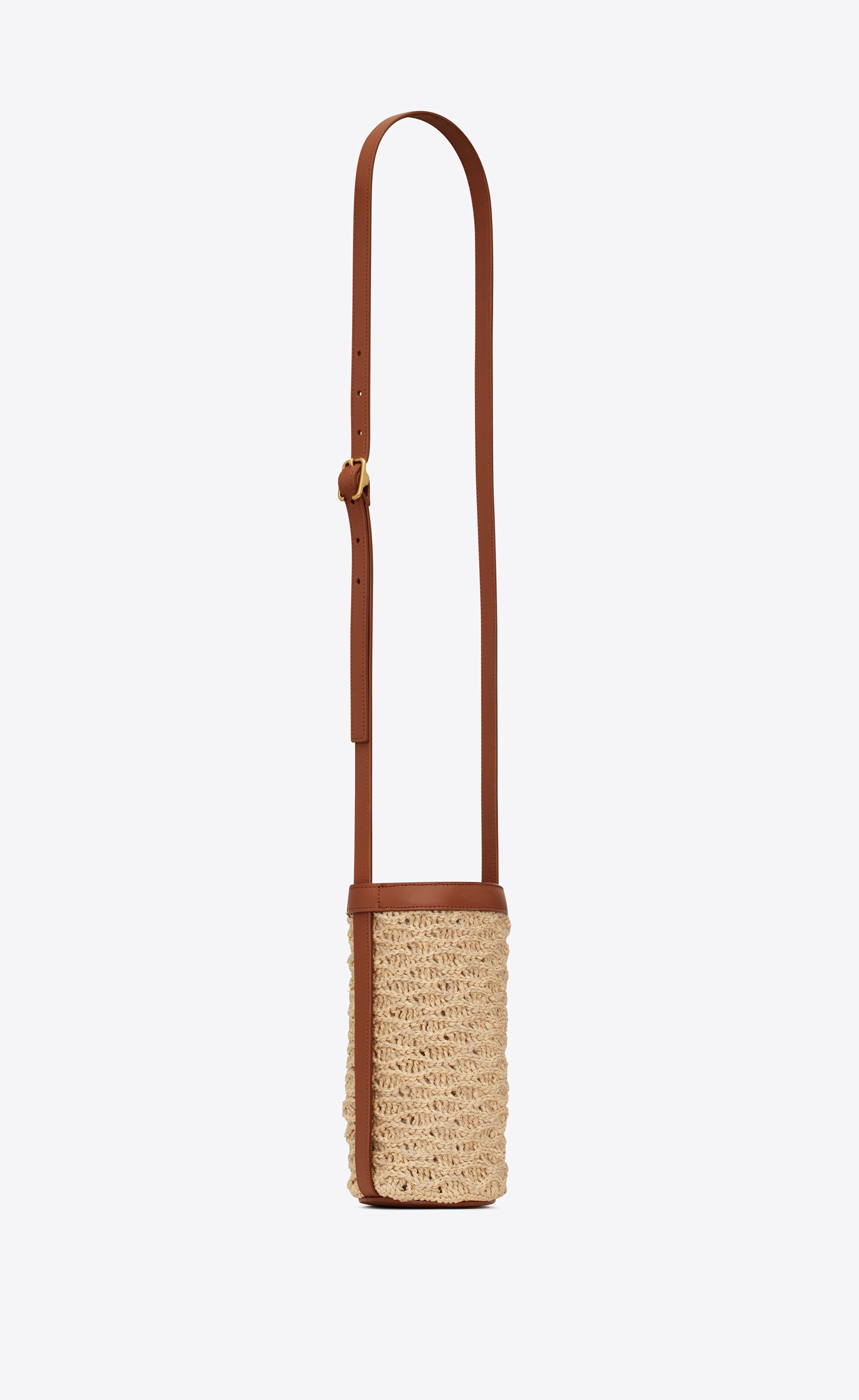 saint laurent bottle holder in raffia crochet and smooth leather - 4