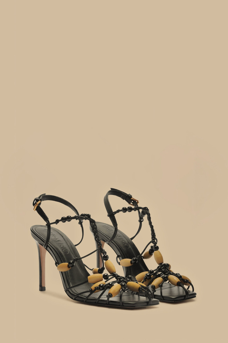 FARM RIO Black High Heel Beads Sandal outlook