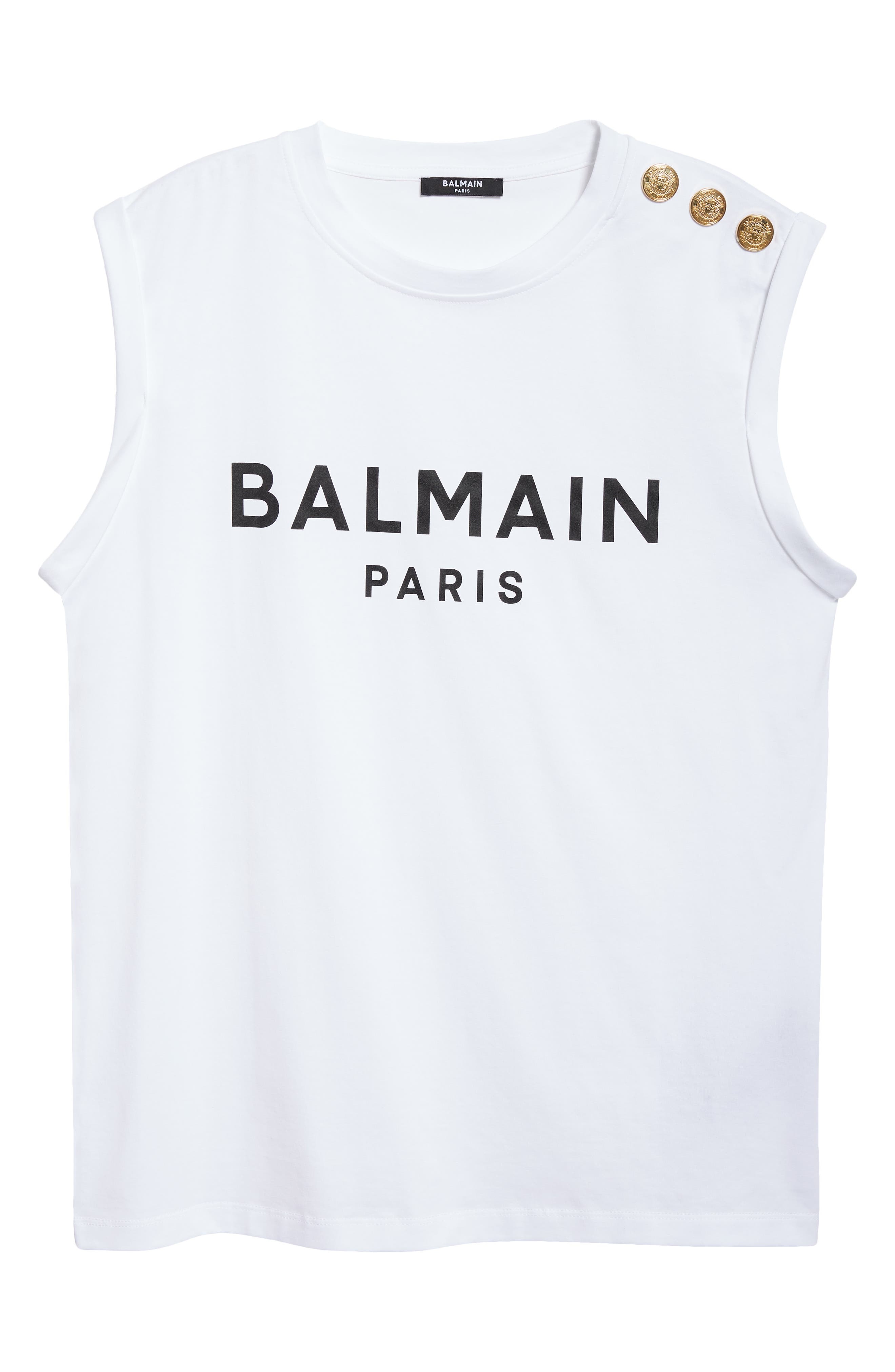 Balmain Cotton Logo Graphic Tank in White/Black at Nordstrom - 6