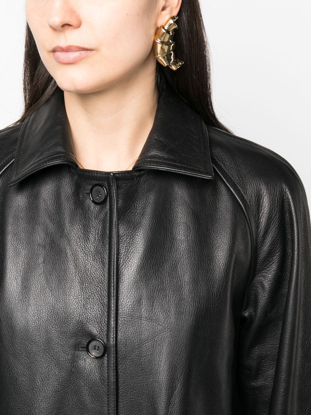 single-breasted leather coat - 5