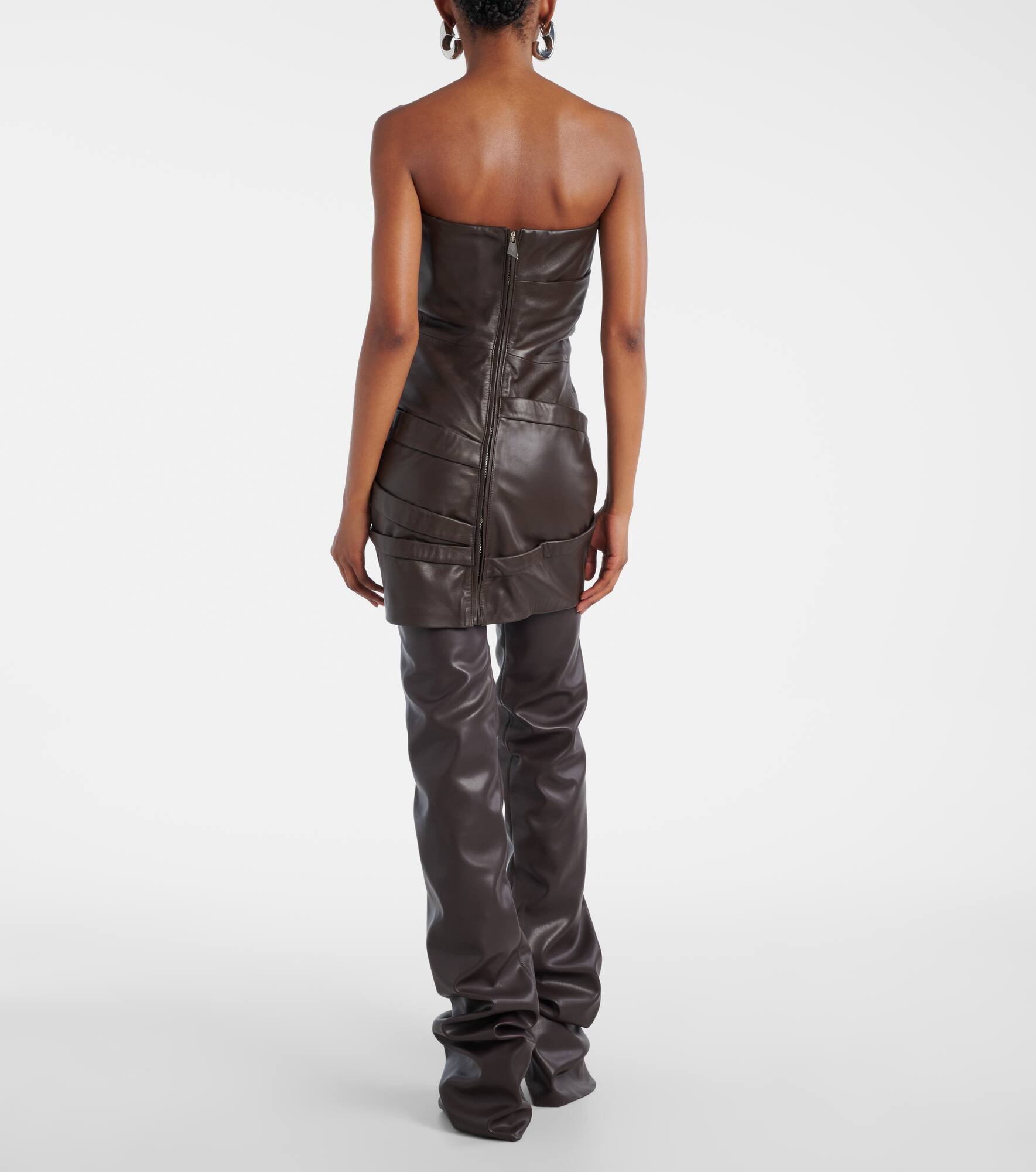 Draped ruched leather minidress - 3