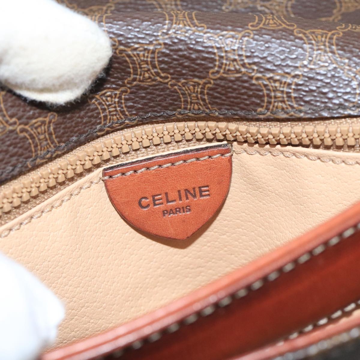 CELINE Macadam Canvas Hand Bag Pvc Leather Brown Gold - 16
