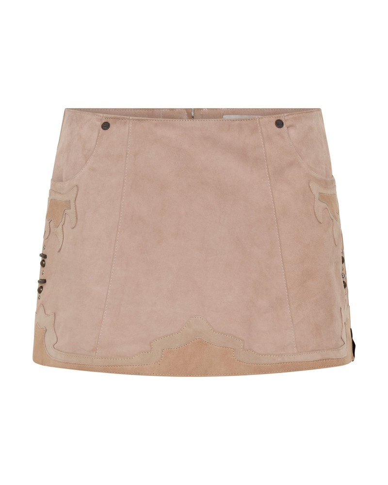 Rodeo Renegade Studded Applique Low Waist Mini Suede Skirt - Dusty Pink - 1
