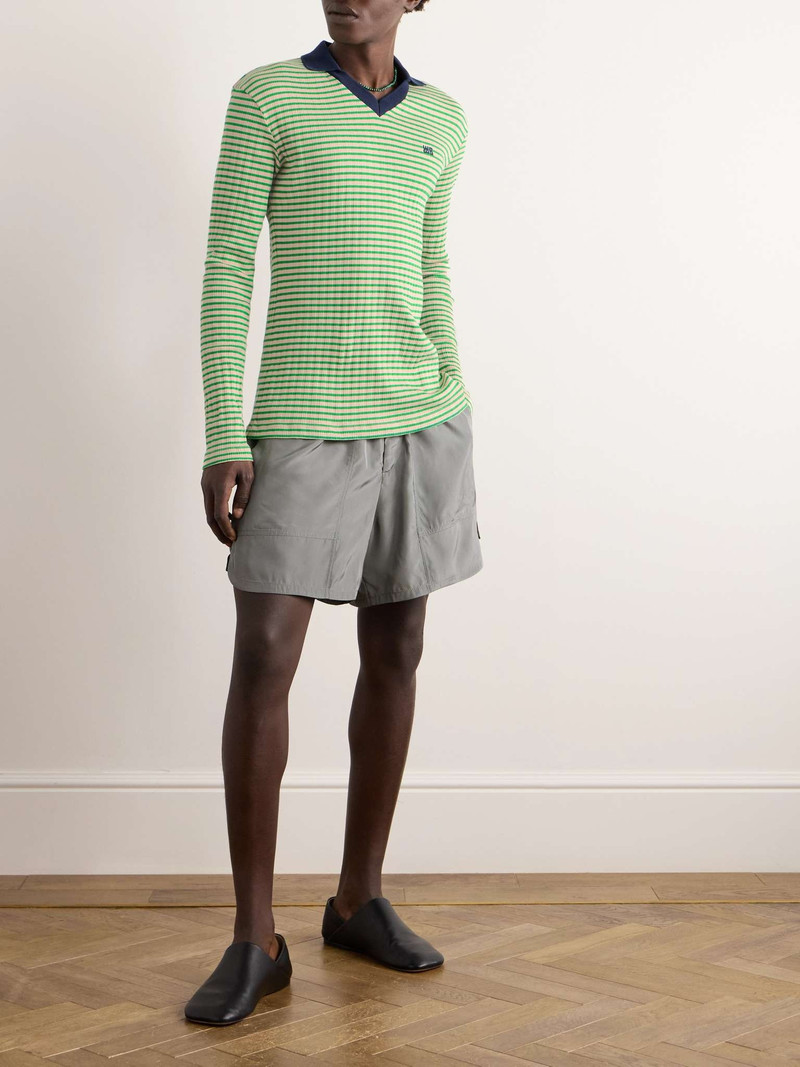 WALES BONNER Slim-Fit Logo-Embroidered Striped Supima Cotton-Blend Polo Shirt outlook