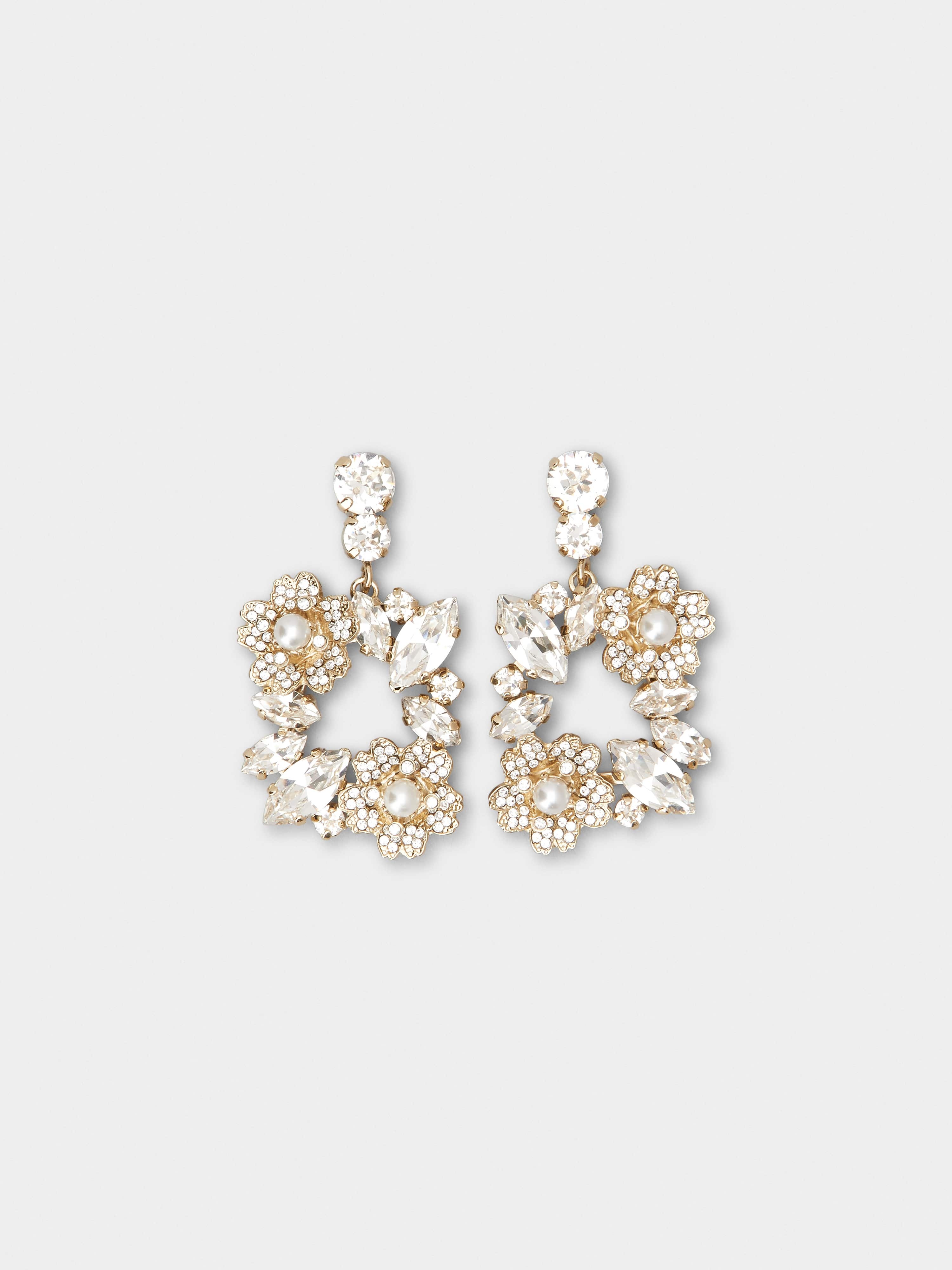 RV Bouquet Strass Pearl Earrings in Metal - 1