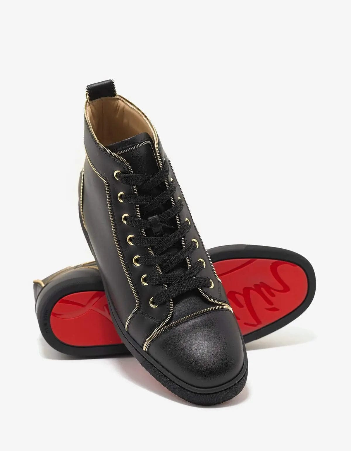 Christian Louboutin Louis Z Flat Black Leather High Top Trainers - 7
