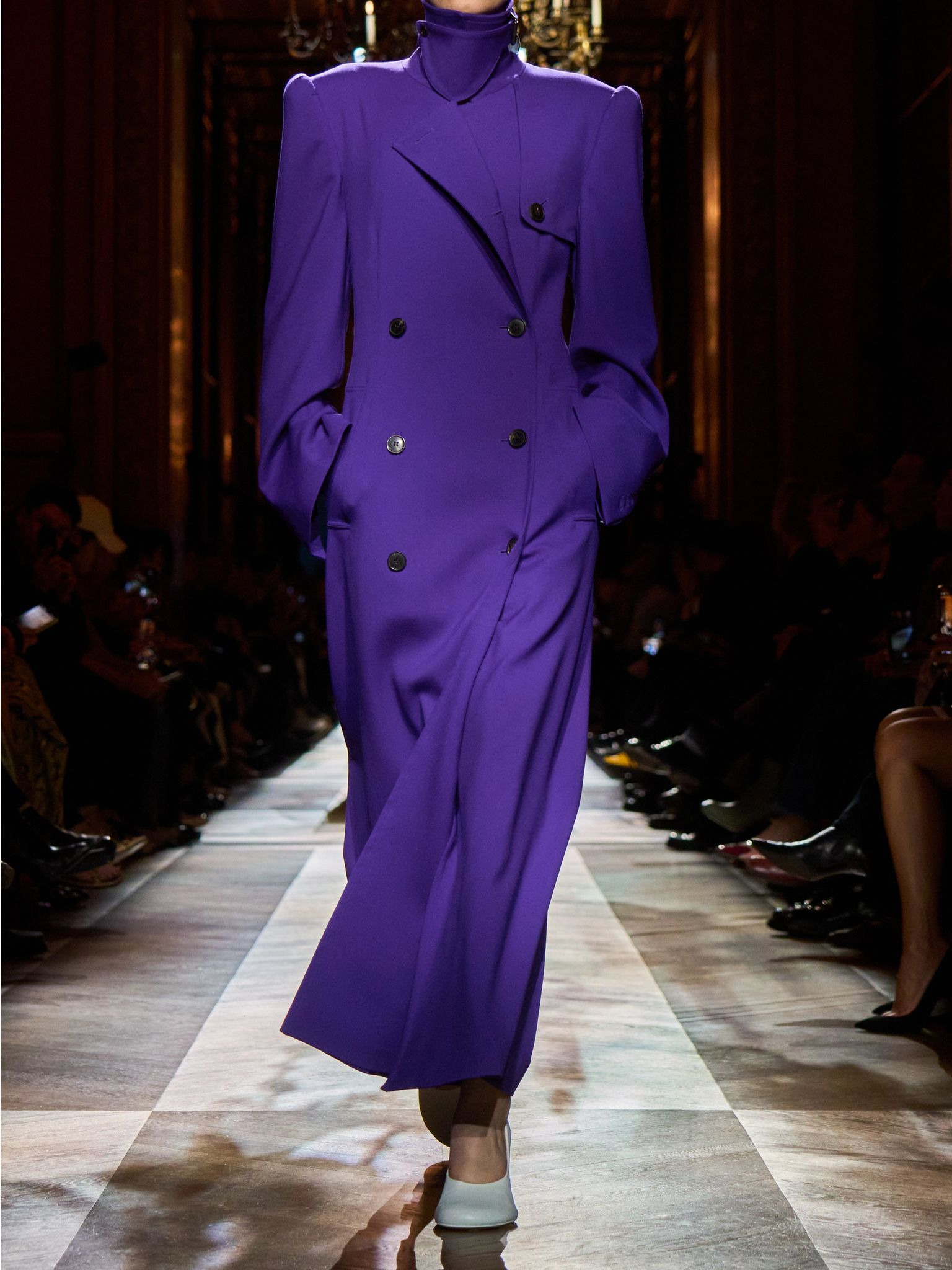 Double-breasted belted wool-blend coat Purple - 5