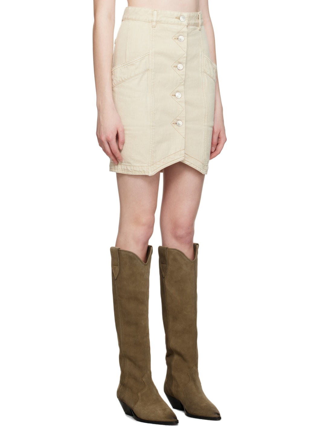 Beige Sabel Denim Mini Skirt - 2