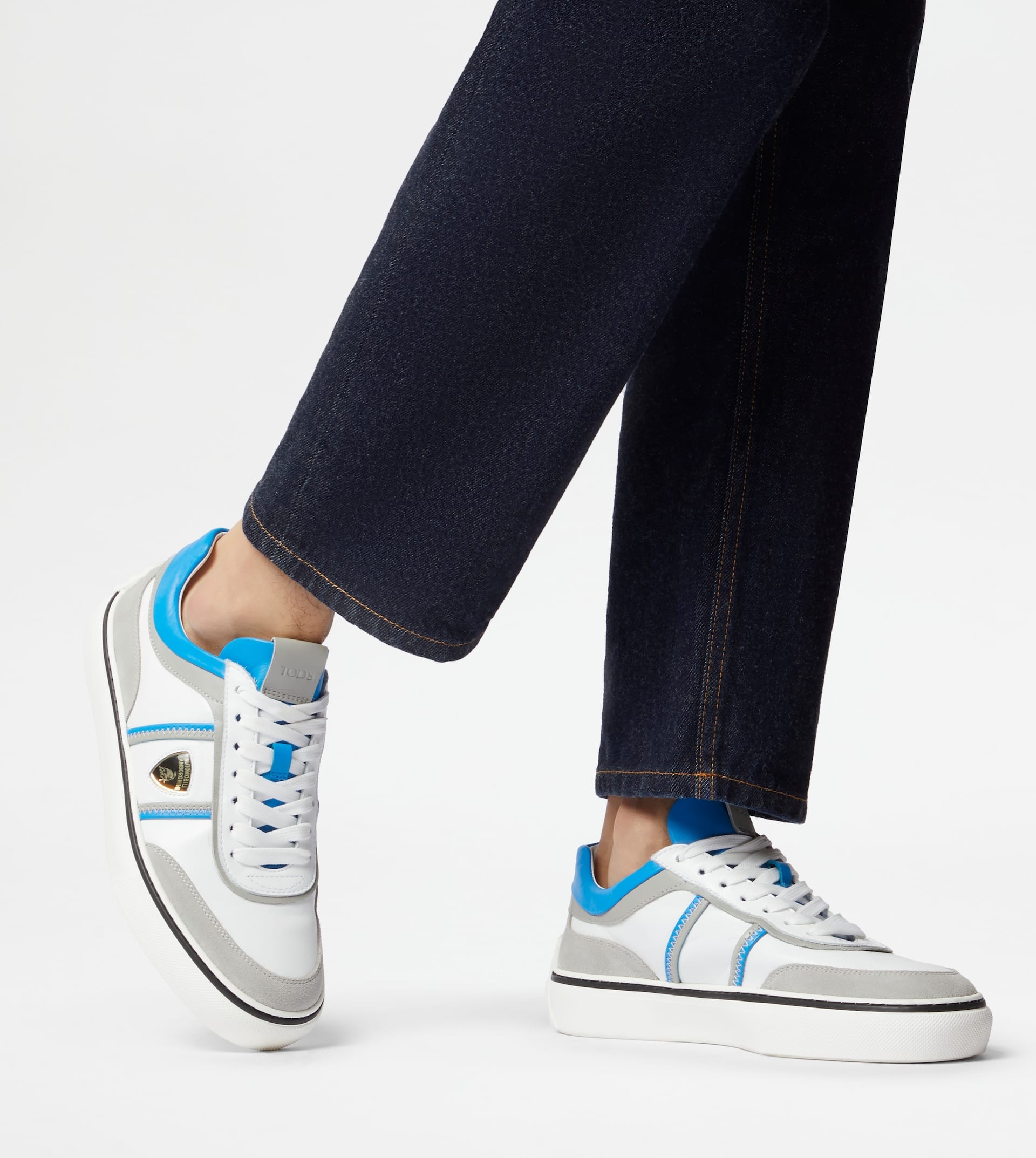 SNEAKERS IN LEATHER - GREY, WHITE, LIGHT BLUE - 2