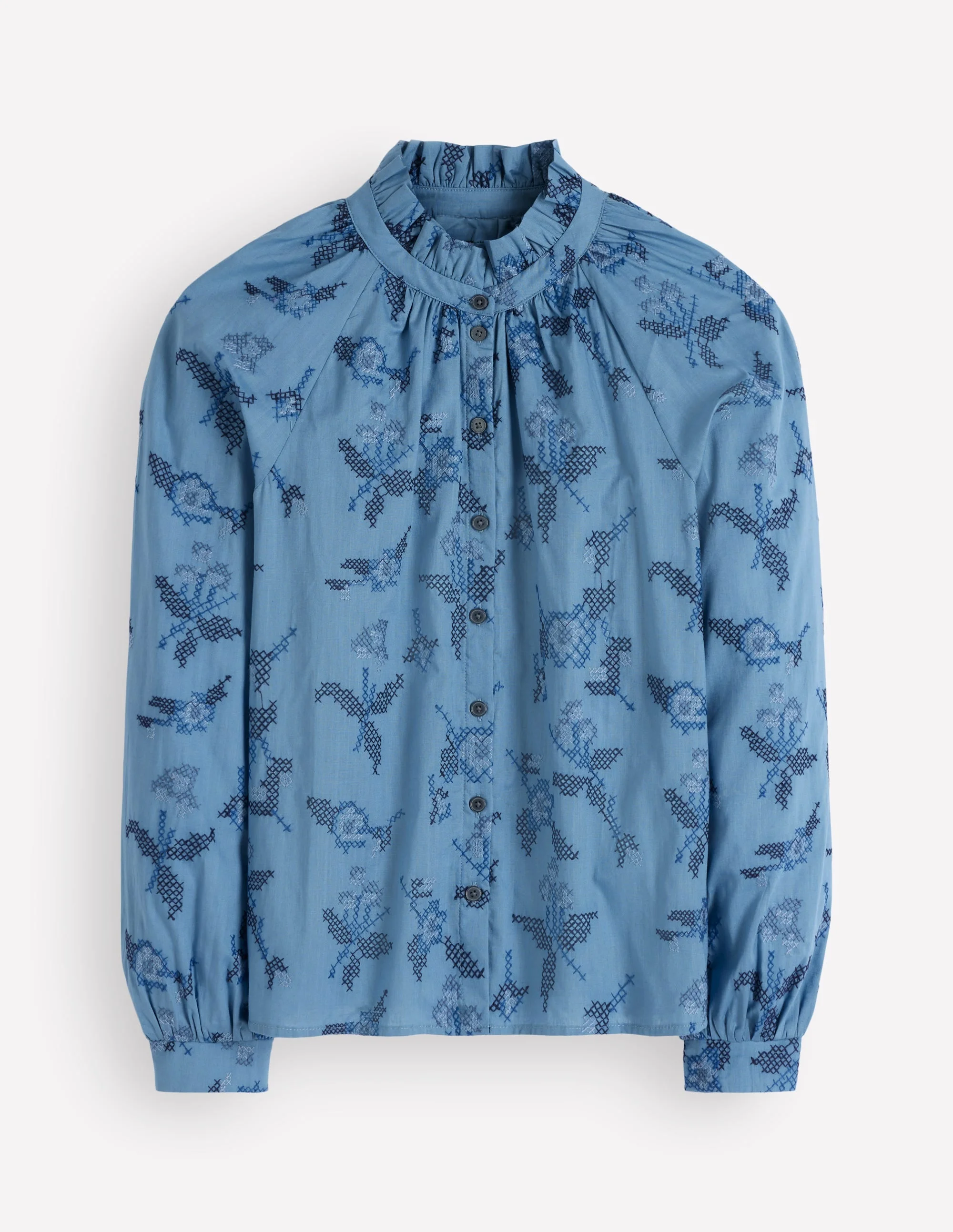 Erica Cotton Frill Top-Blue, Cross Stitch Floral - 1
