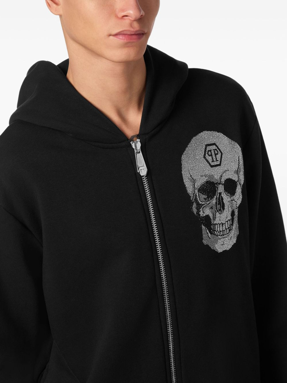 rhinestoned-skull zip hoodie - 4