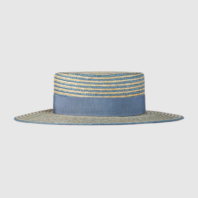 GUCCI Striped raffia wide-brimmed hat outlook