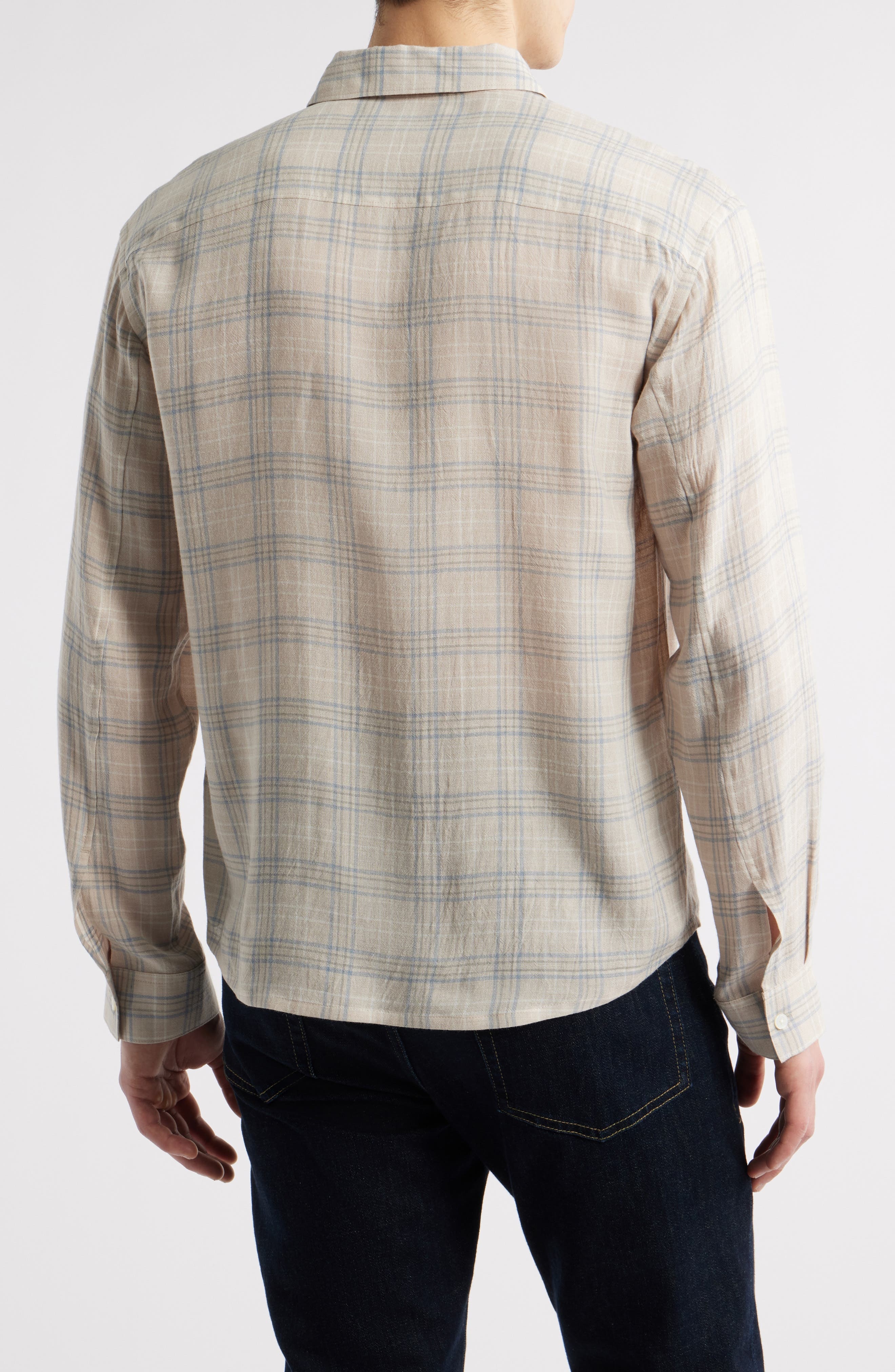 FRAME Plaid Cotton & Wool Button-Up Shirt in Cream Plaid at Nordstrom - 3