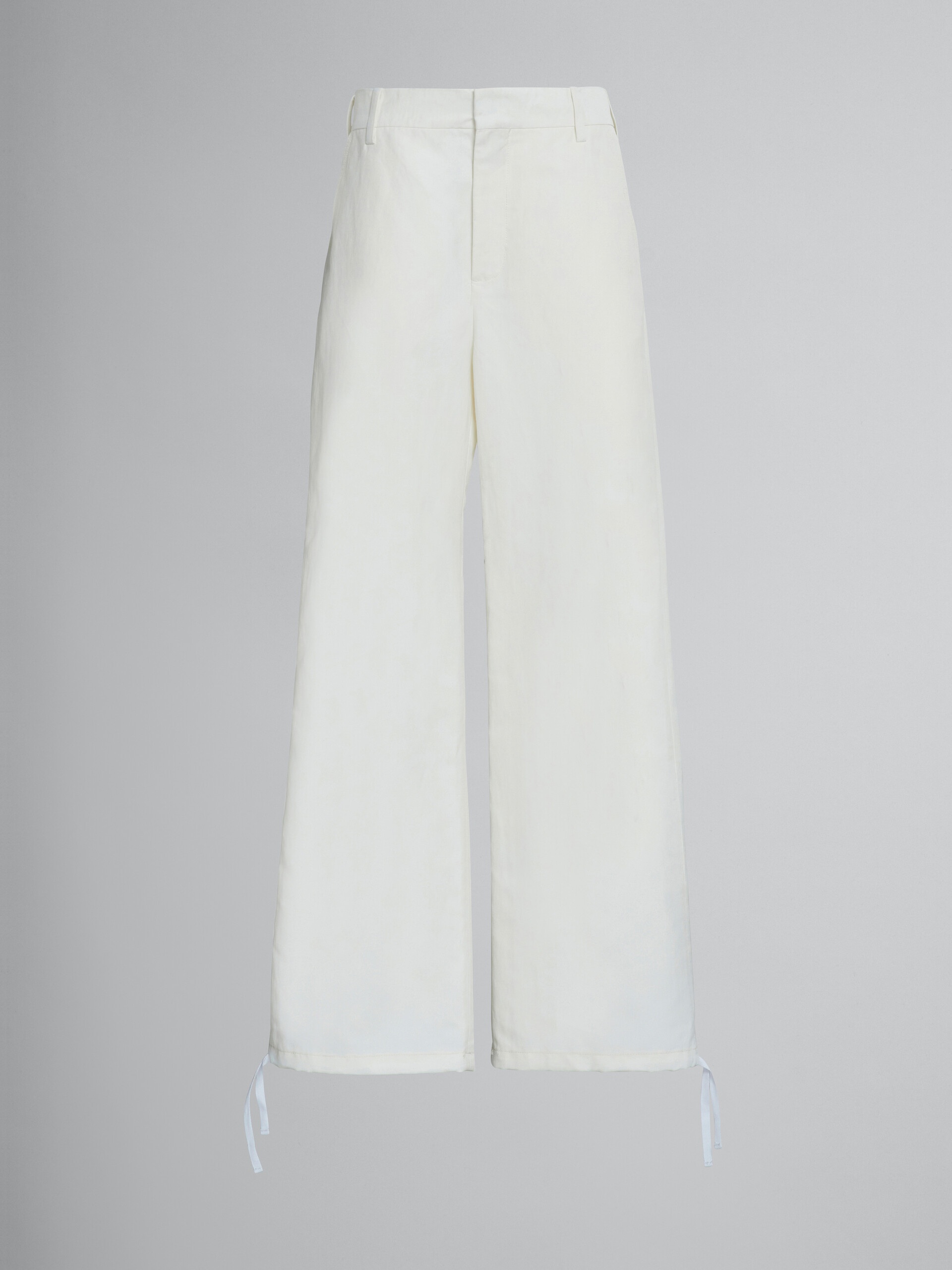 WHITE CARGO TROUSERS IN TECHNICAL COTTON-LINEN - 1
