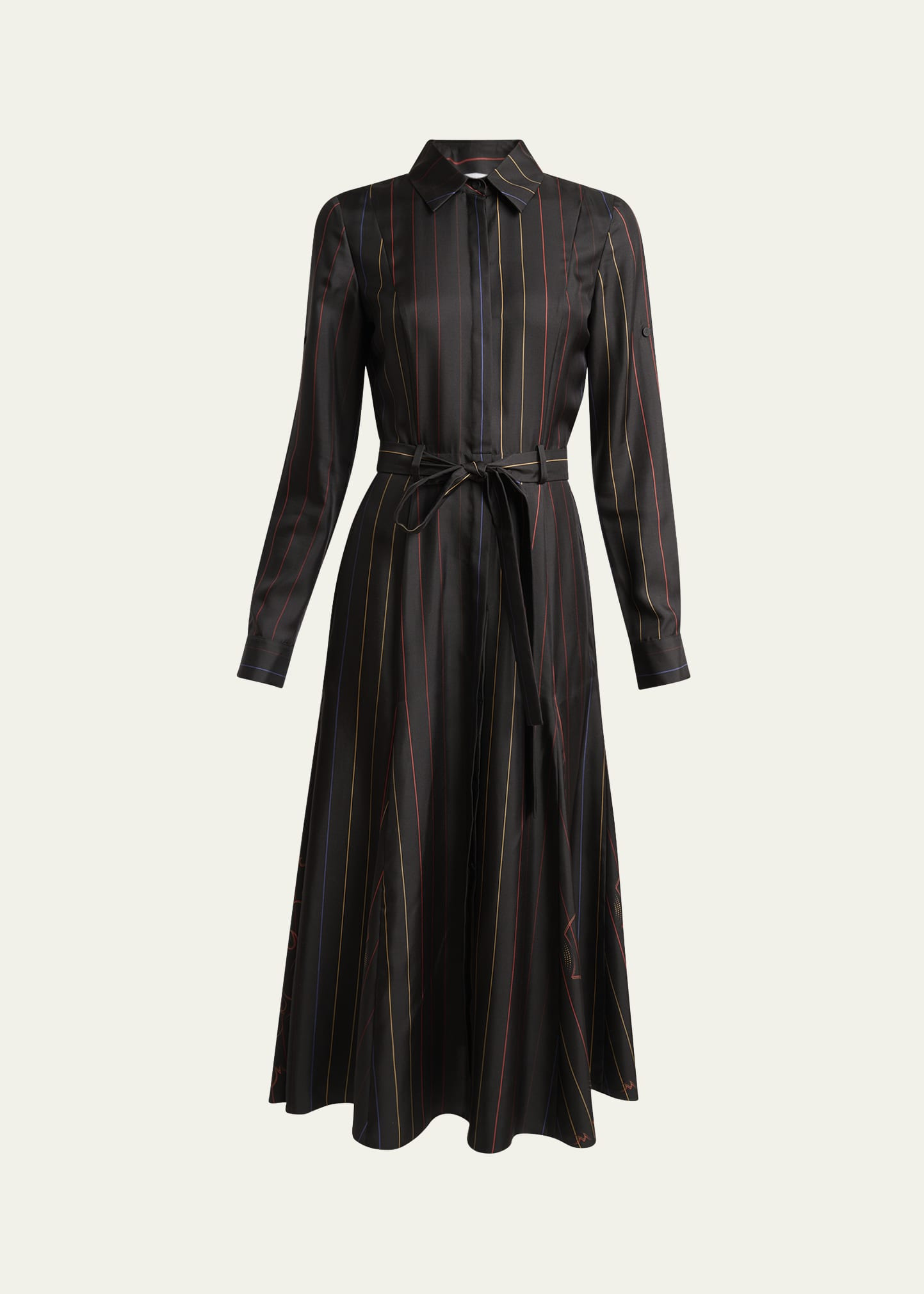 Galway Striped Silk Belted Midi Shirtdress - 1